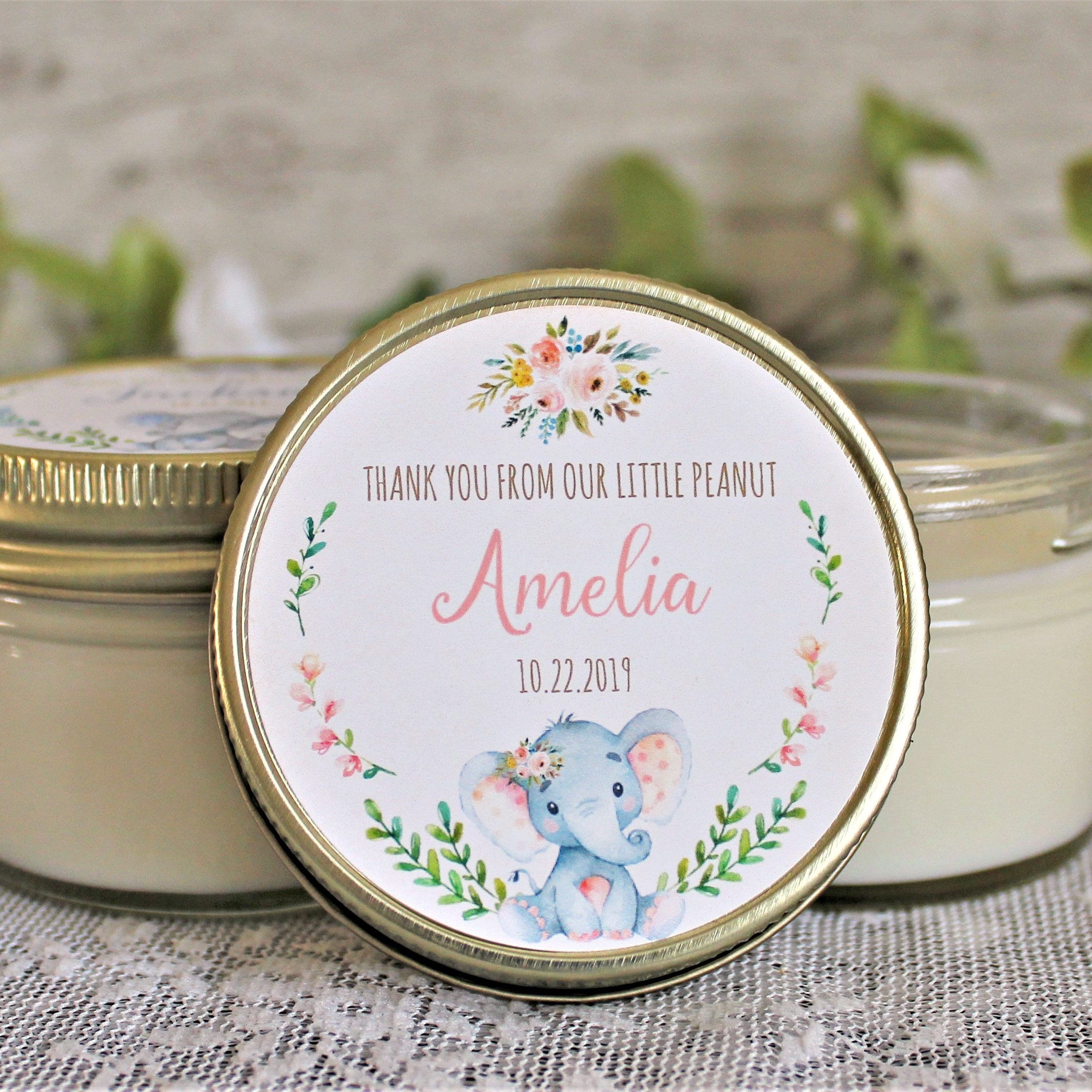 Elephant Baby Shower Favor / Personalized 4 oz candle Favors / Girl Baby Shower / Baby Shower Boy / Safari Baby Shower / Personalized Favors