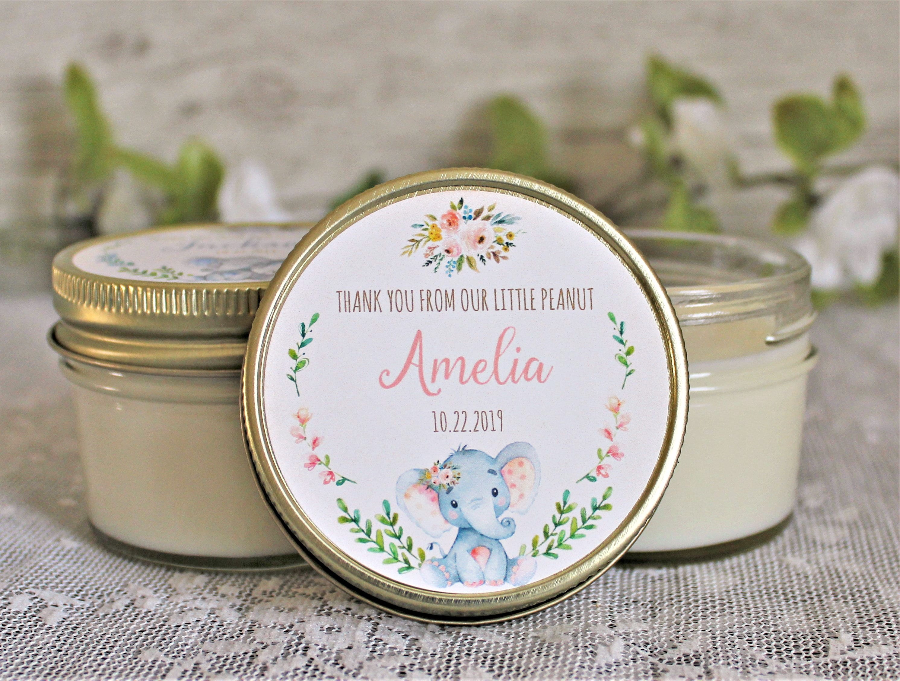 Elephant Baby Shower Favor / Personalized 4 oz candle Favors / Girl Baby Shower / Baby Shower Boy / Safari Baby Shower / Personalized Favors