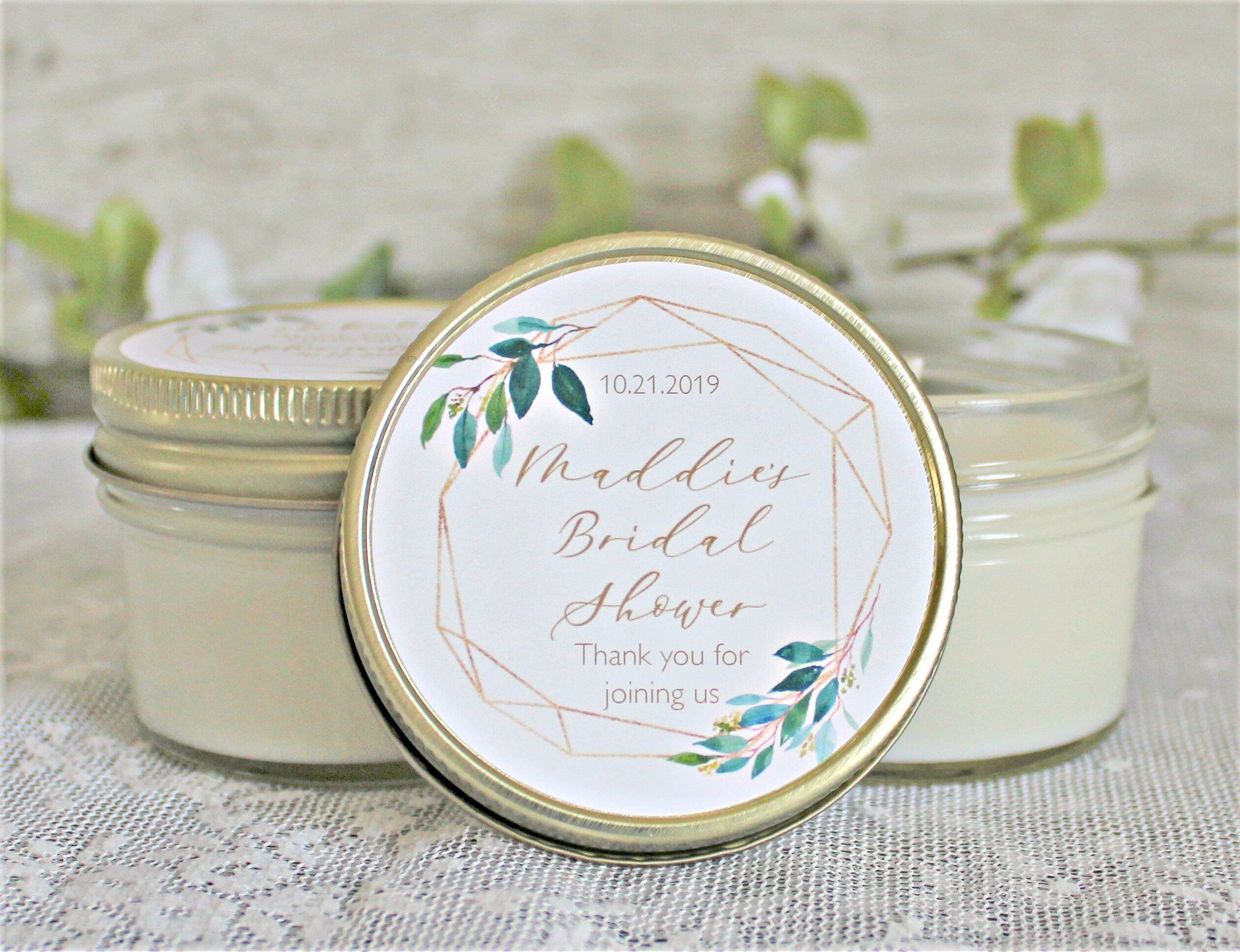 Greenery & Gold Bridal Shower Favor Candles / Personalized 4 oz. Soy Candle Favors / Personalized Favors / Elegant Bridal Shower Favors