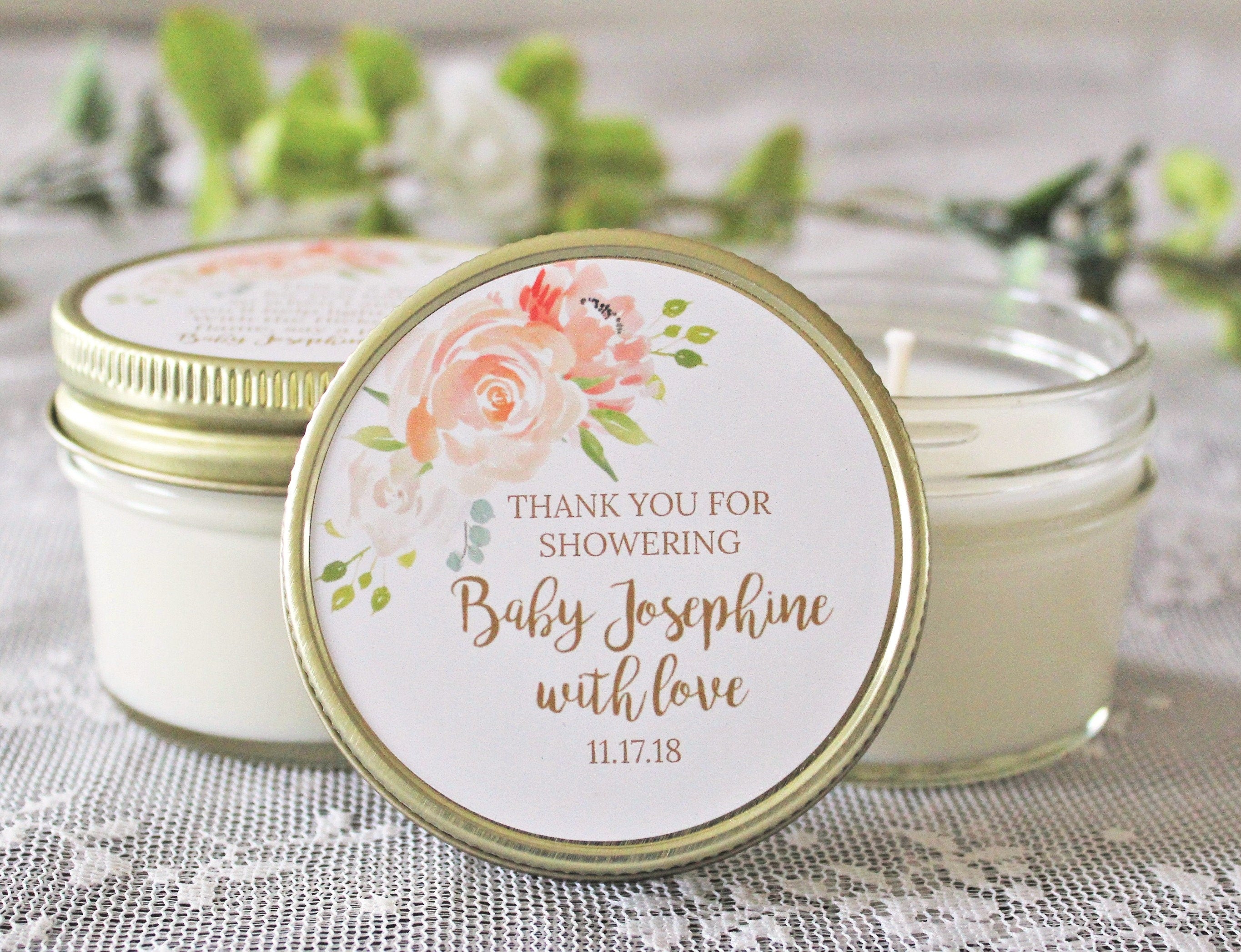 Floral Baby Shower Candle Favors / 4 oz Candle Favors / Girl Baby Shower / Personalized Favor / Baby Shower Gift / Poem Favor