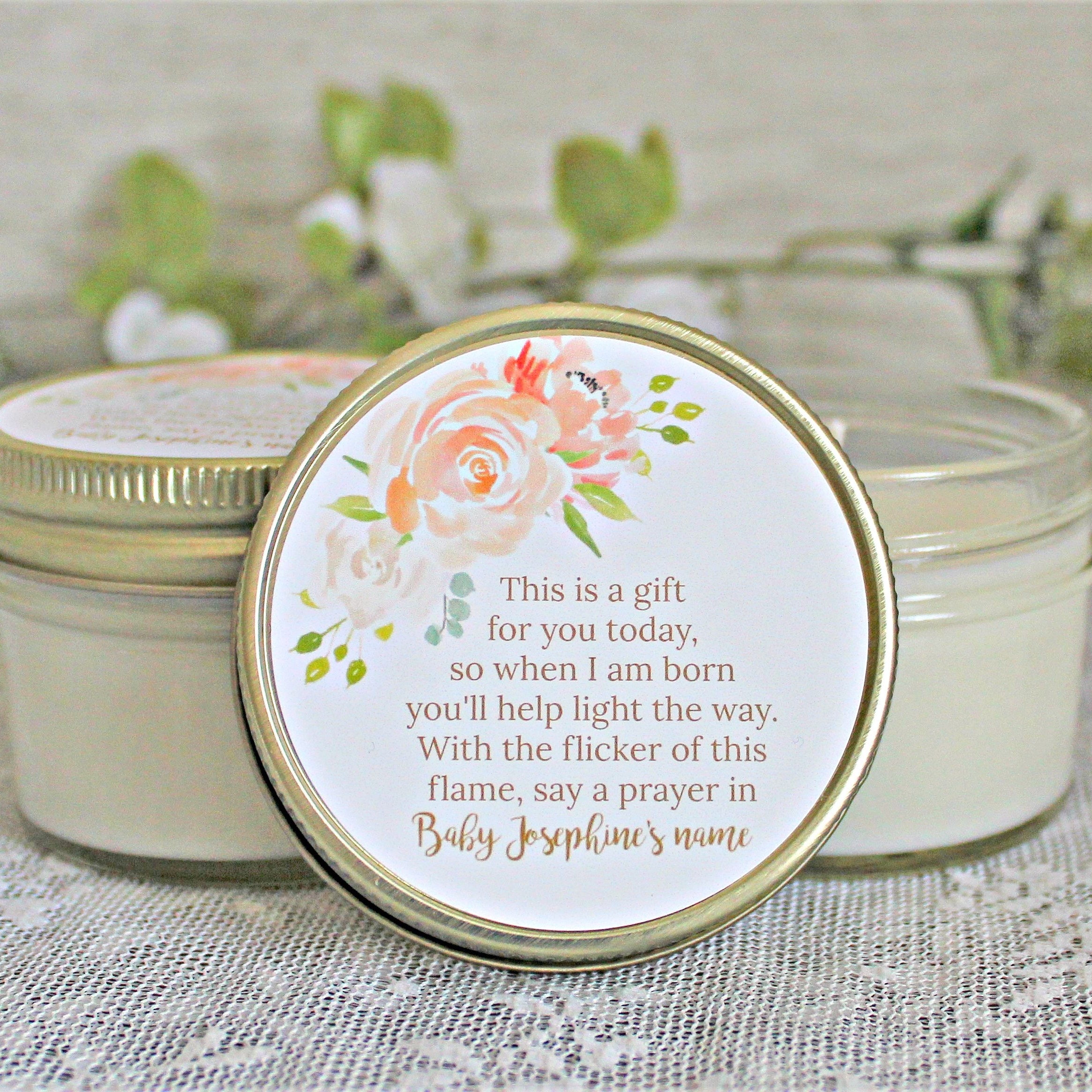 Floral Baby Shower Candle Favors / 4 oz Candle Favors / Girl Baby Shower / Personalized Favor / Baby Shower Gift / Poem Favor