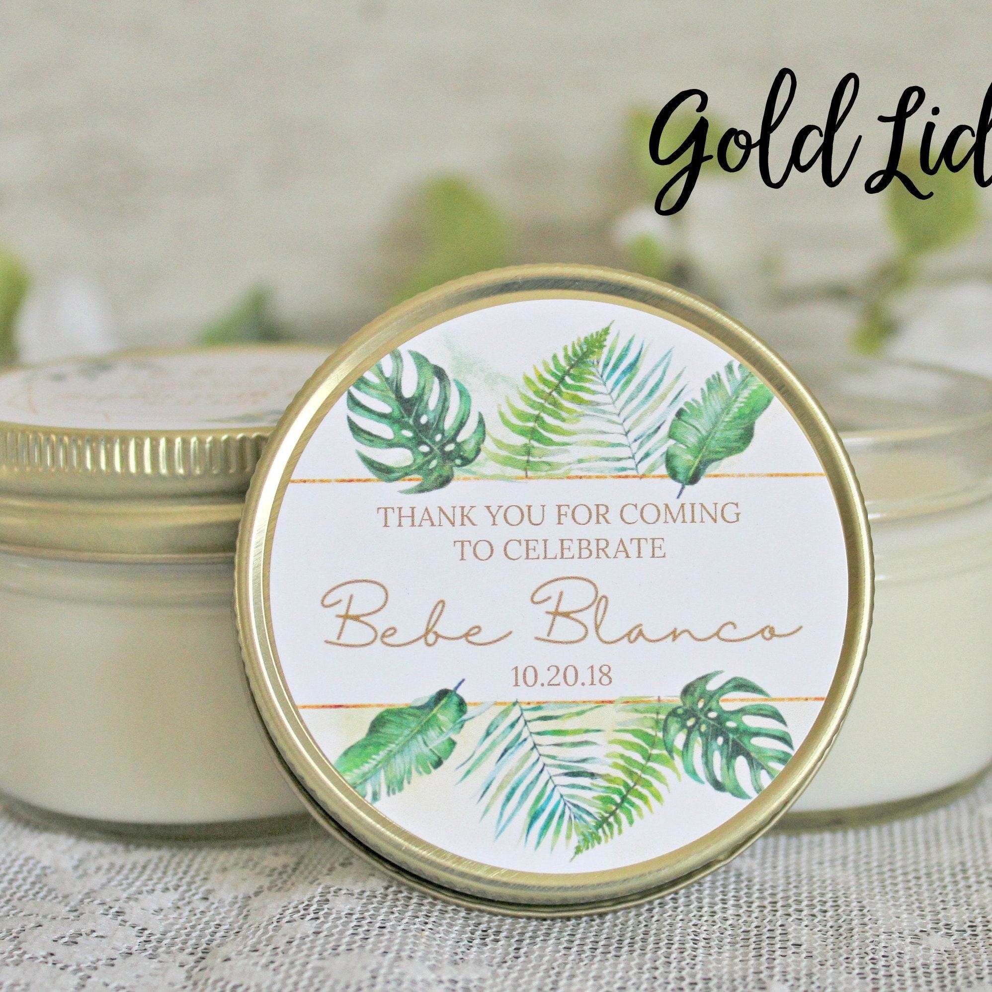 Tropical Baby Shower Favor / 4 oz Soy Candle or Sugar Scrub / Safari Baby Shower / Girl Baby Shower / Boy Baby Shower / Gender Neutral Baby