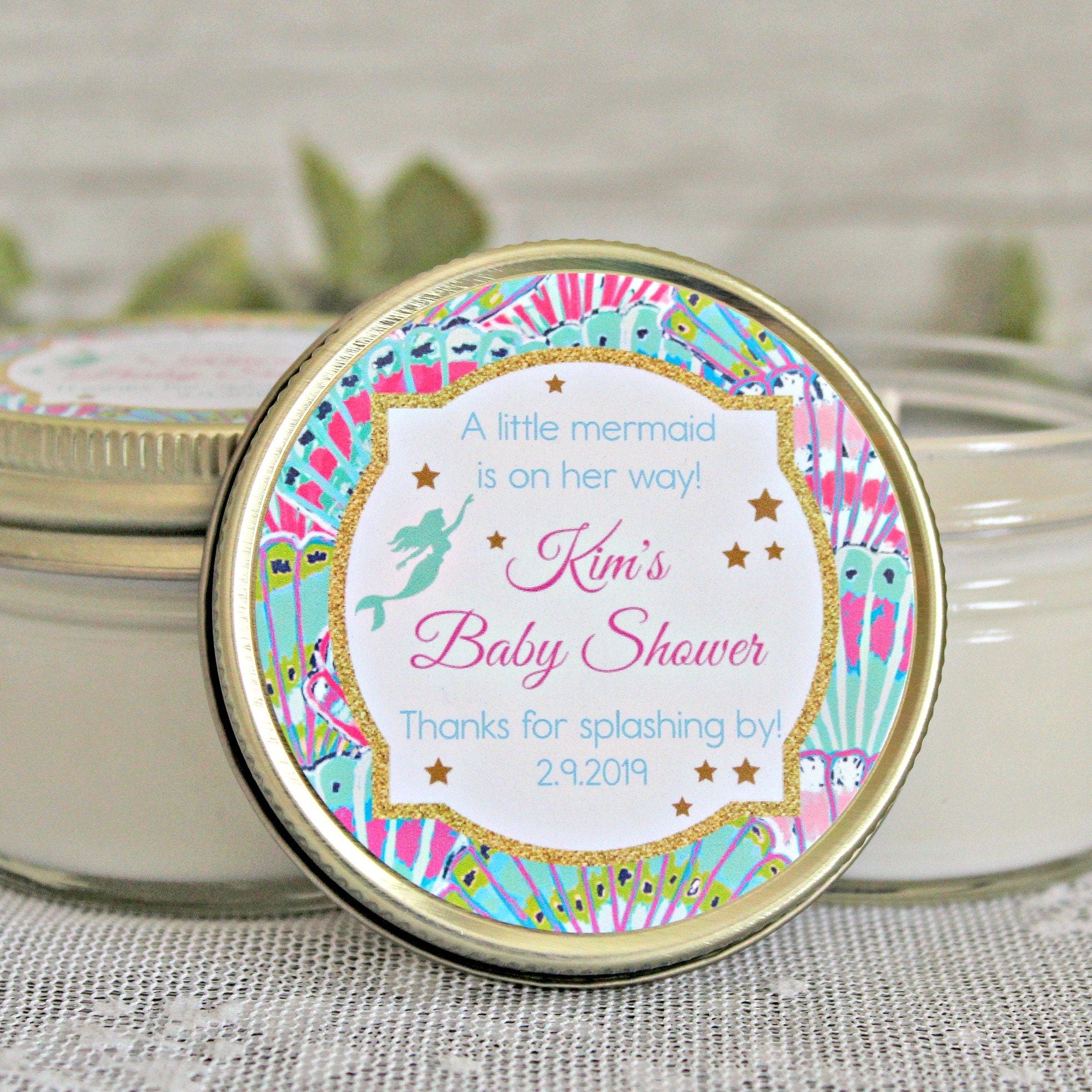 Mermaid Baby Shower Favors / Personalized 4oz candle Favors / Girl Baby Shower / Mermaid Party Favor / Mermaid Birthday / Personalized Favor