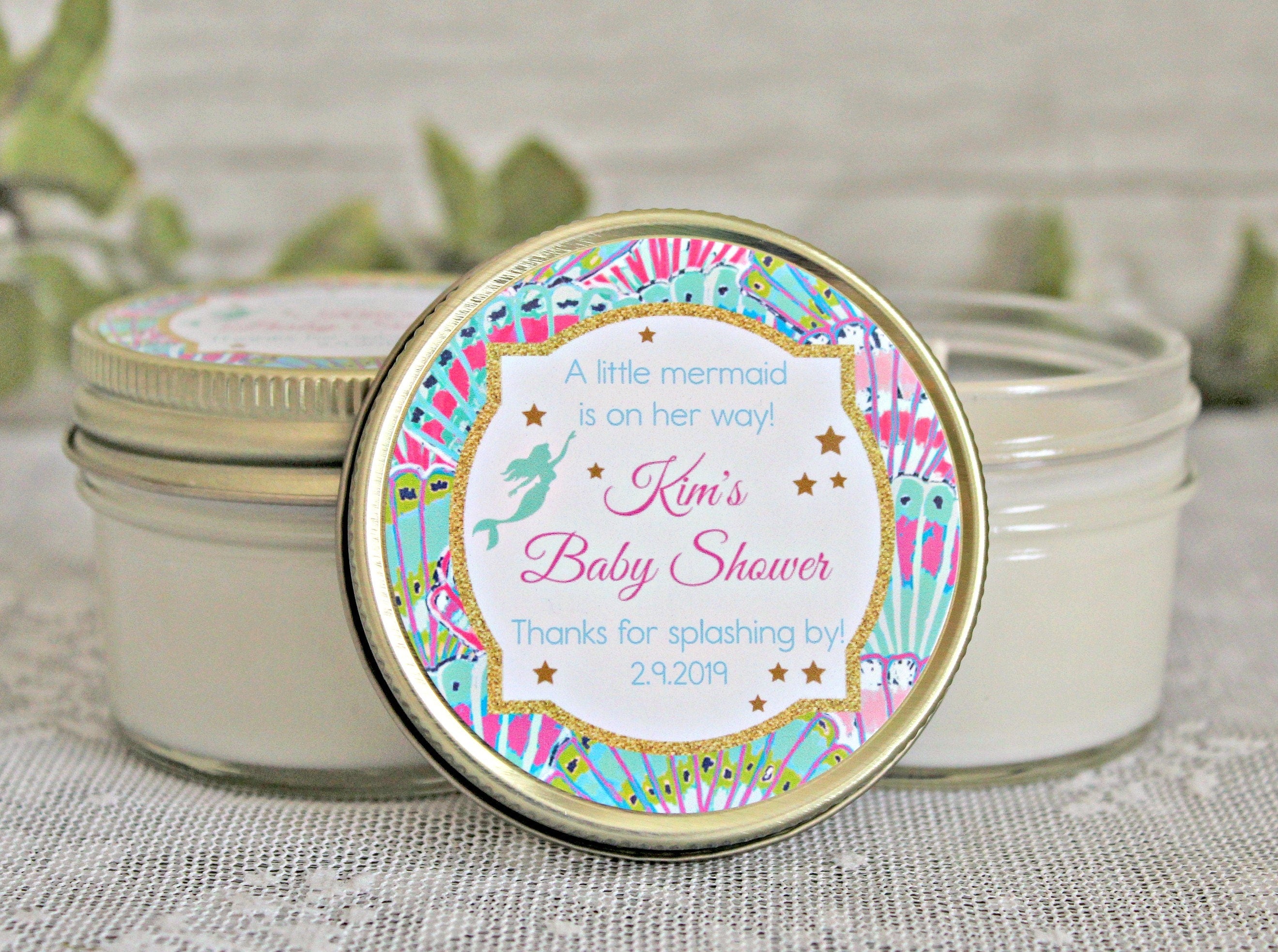 Mermaid Baby Shower Favors / Personalized 4oz candle Favors / Girl Baby Shower / Mermaid Party Favor / Mermaid Birthday / Personalized Favor