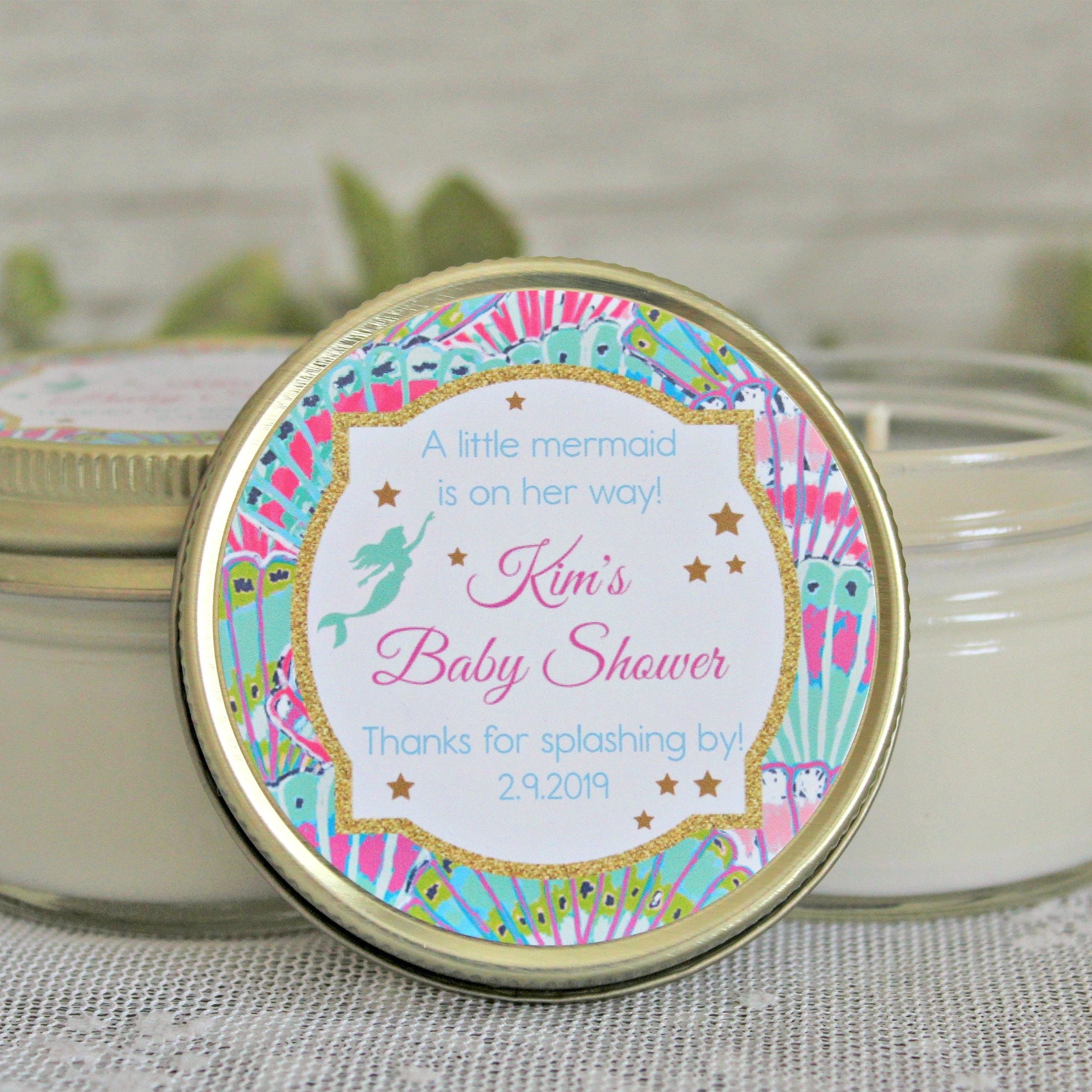 Mermaid Baby Shower Favors / Personalized 4oz candle Favors / Girl Baby Shower / Mermaid Party Favor / Mermaid Birthday / Personalized Favor