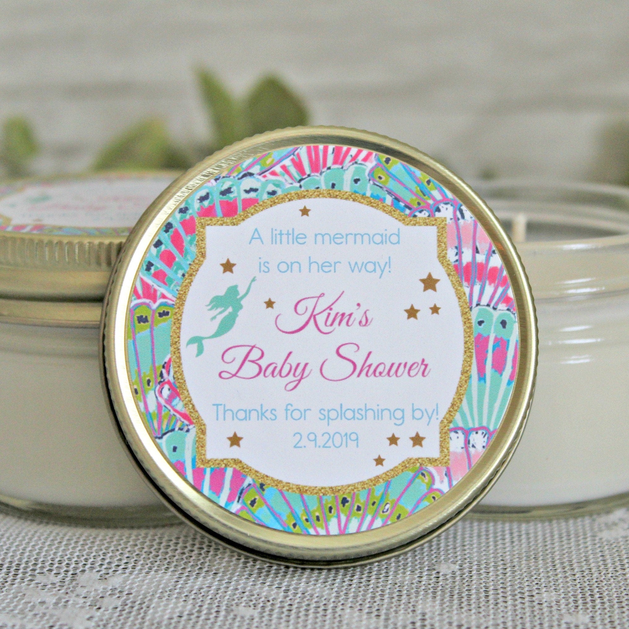 Mermaid Baby Shower Favors / Personalized 4oz candle Favors / Girl Baby Shower / Mermaid Party Favor / Mermaid Birthday / Personalized Favor