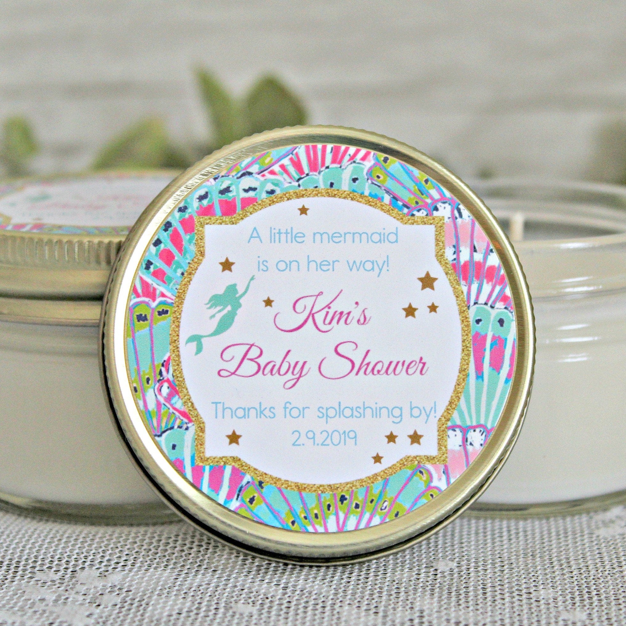Mermaid Baby Shower Favors / Personalized 4oz candle Favors / Girl Baby Shower / Mermaid Party Favor / Mermaid Birthday / Personalized Favor