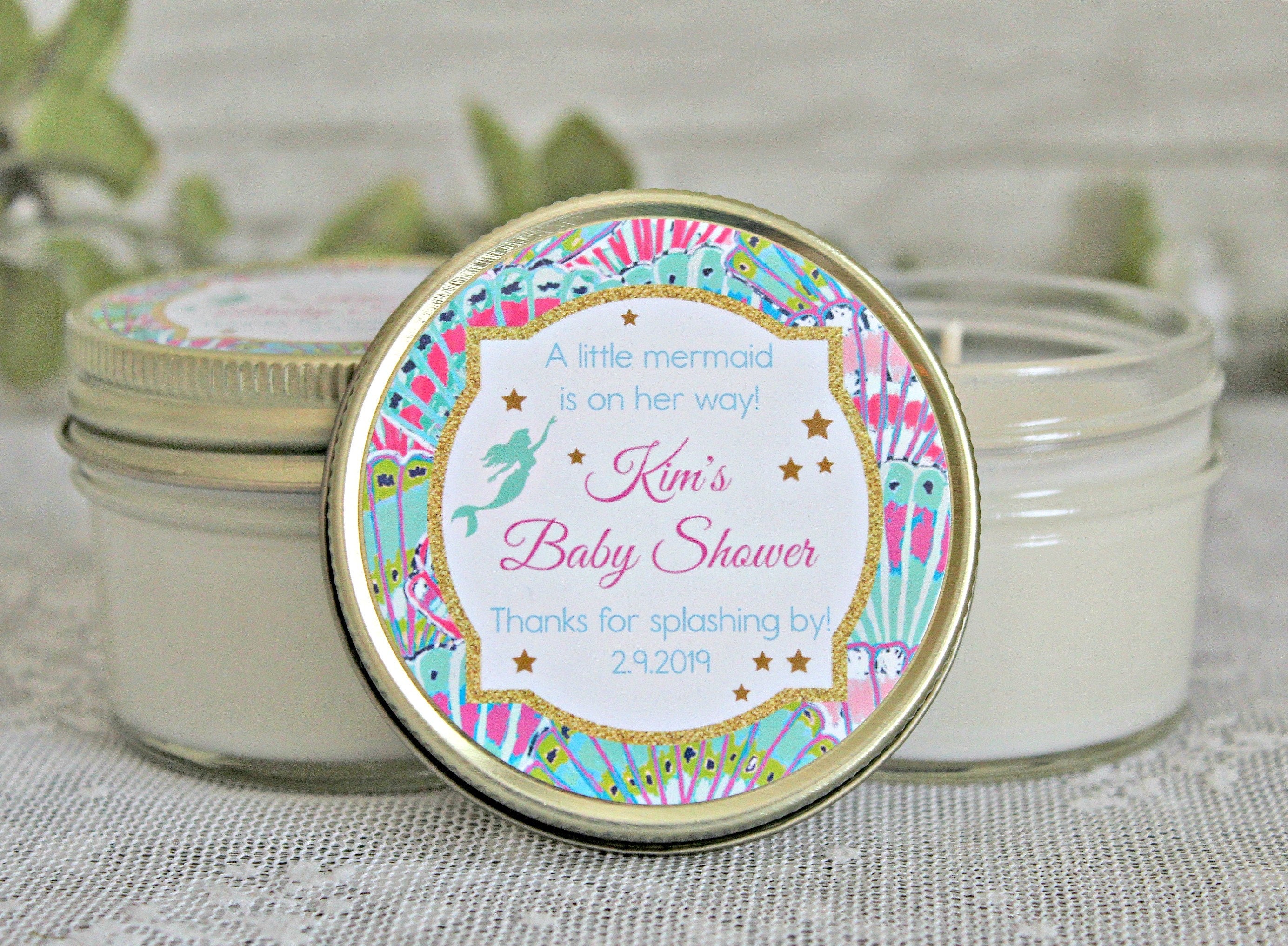 Mermaid Baby Shower Favors / Personalized 4oz candle Favors / Girl Baby Shower / Mermaid Party Favor / Mermaid Birthday / Personalized Favor