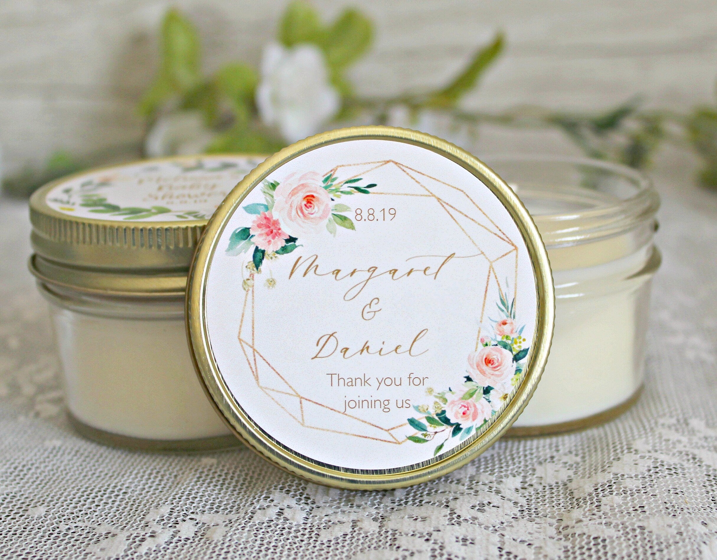 Blush & gold Bridal Shower favors / Personalized 4 oz favors / Personalized Favors / Candle Favors / Sugar Scrub Favors