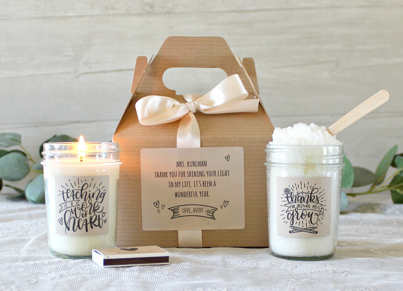 Teacher Gift / Personalised Teacher Gift / Teacher Appreciation / Thank you Gift / Teaching is a work of heart / Spa Gift Set / Soy Candle