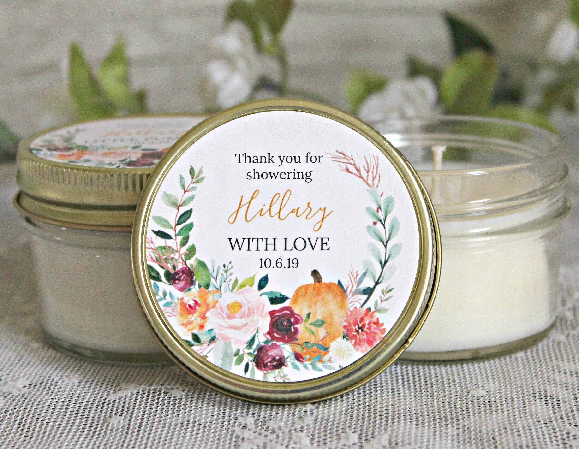 Fall Bridal Shower Favors / Personalized 4oz. Candle Favors / Fall Wedding / Shower Guest Favor / Personalized Favors / Candle Wedding Favor