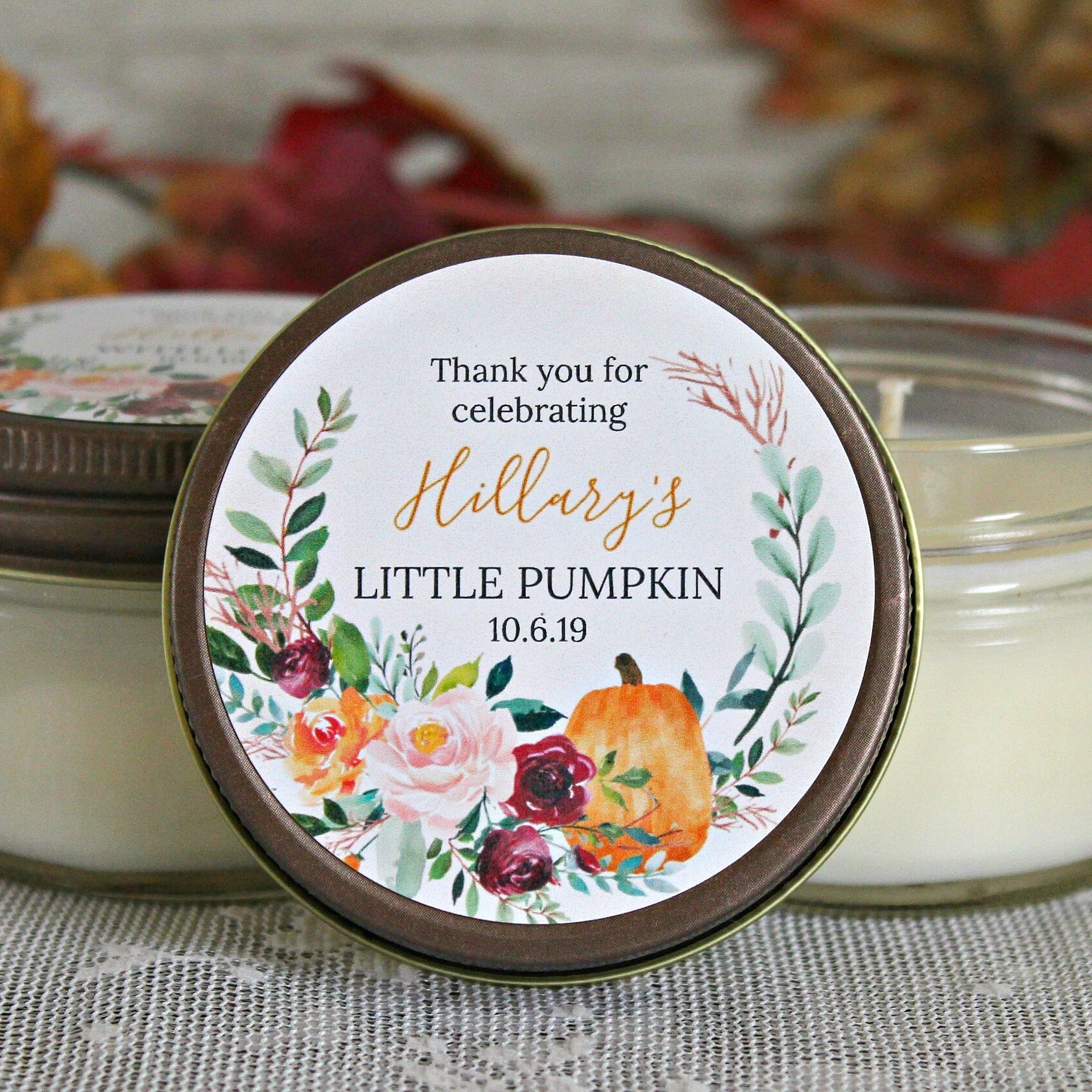 Little Pumpkin Favor / Fall Baby Shower Favor / Personalized 4 oz Soy Candle Favor / Girl Baby Shower / Boy Baby Shower / Baby Shower Favor
