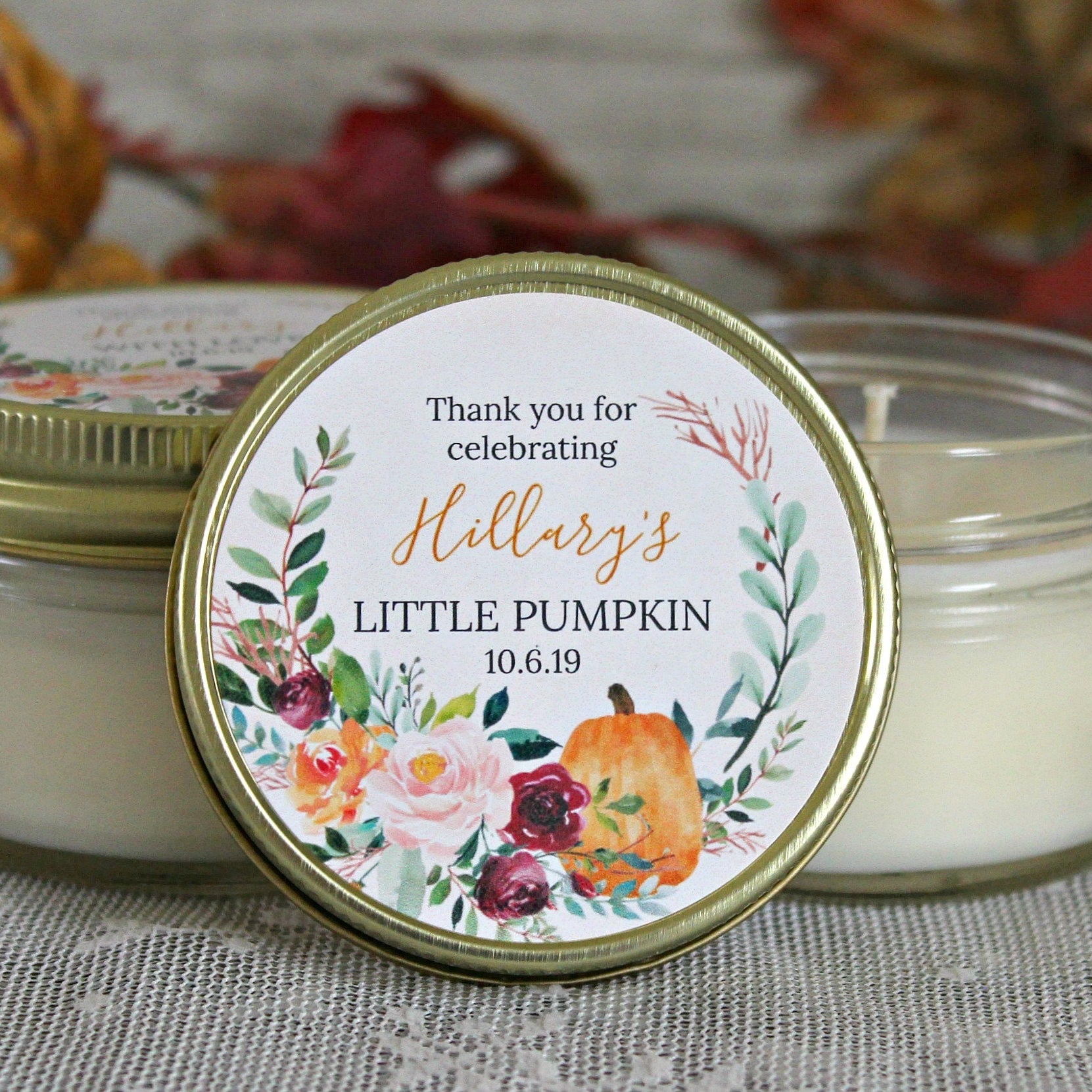 Little Pumpkin Favor / Fall Baby Shower Favor / Personalized 4 oz Soy Candle Favor / Girl Baby Shower / Boy Baby Shower / Baby Shower Favor