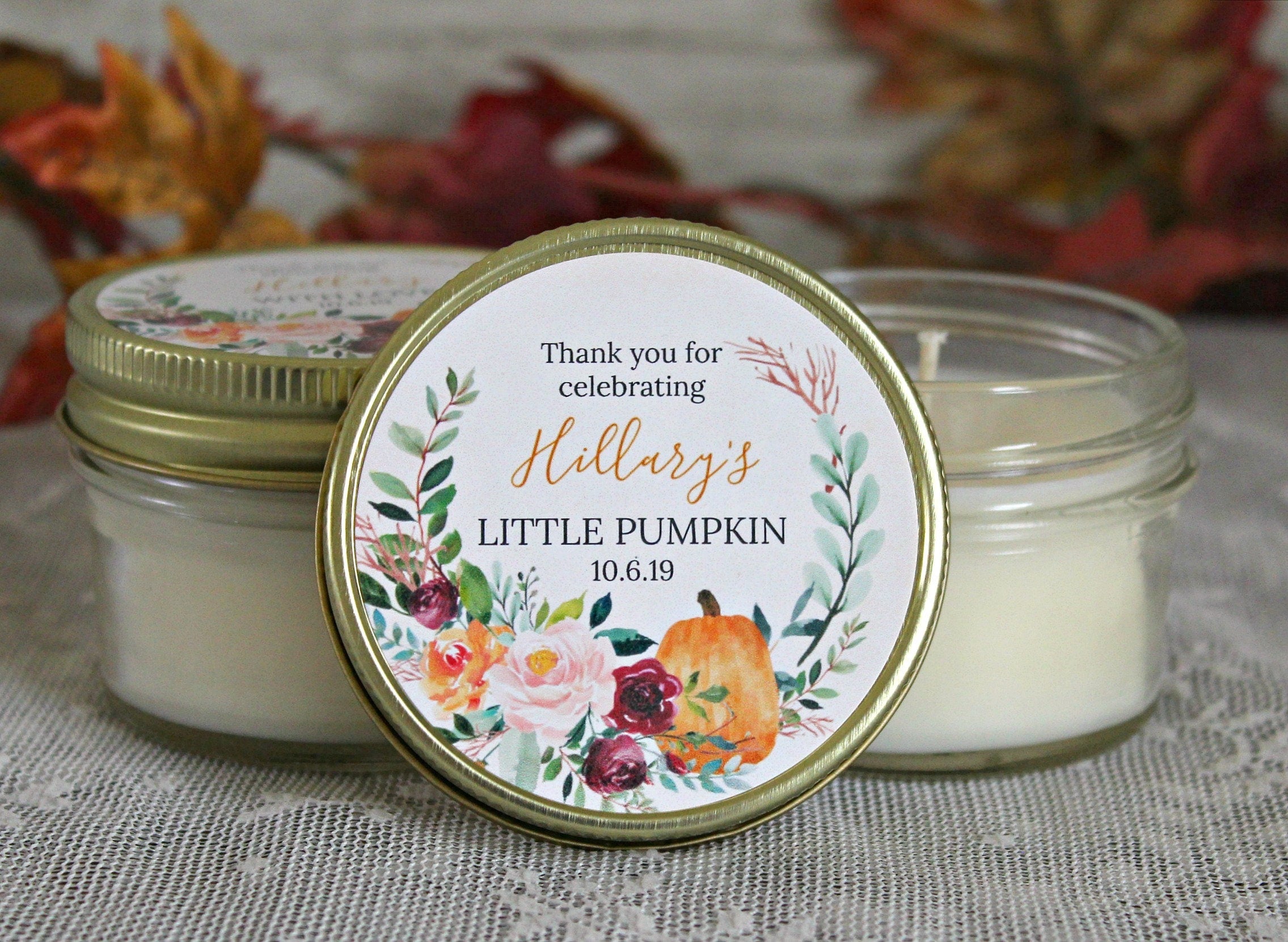 Little Pumpkin Favor / Fall Baby Shower Favor / Personalized 4 oz Soy Candle Favor / Girl Baby Shower / Boy Baby Shower / Baby Shower Favor