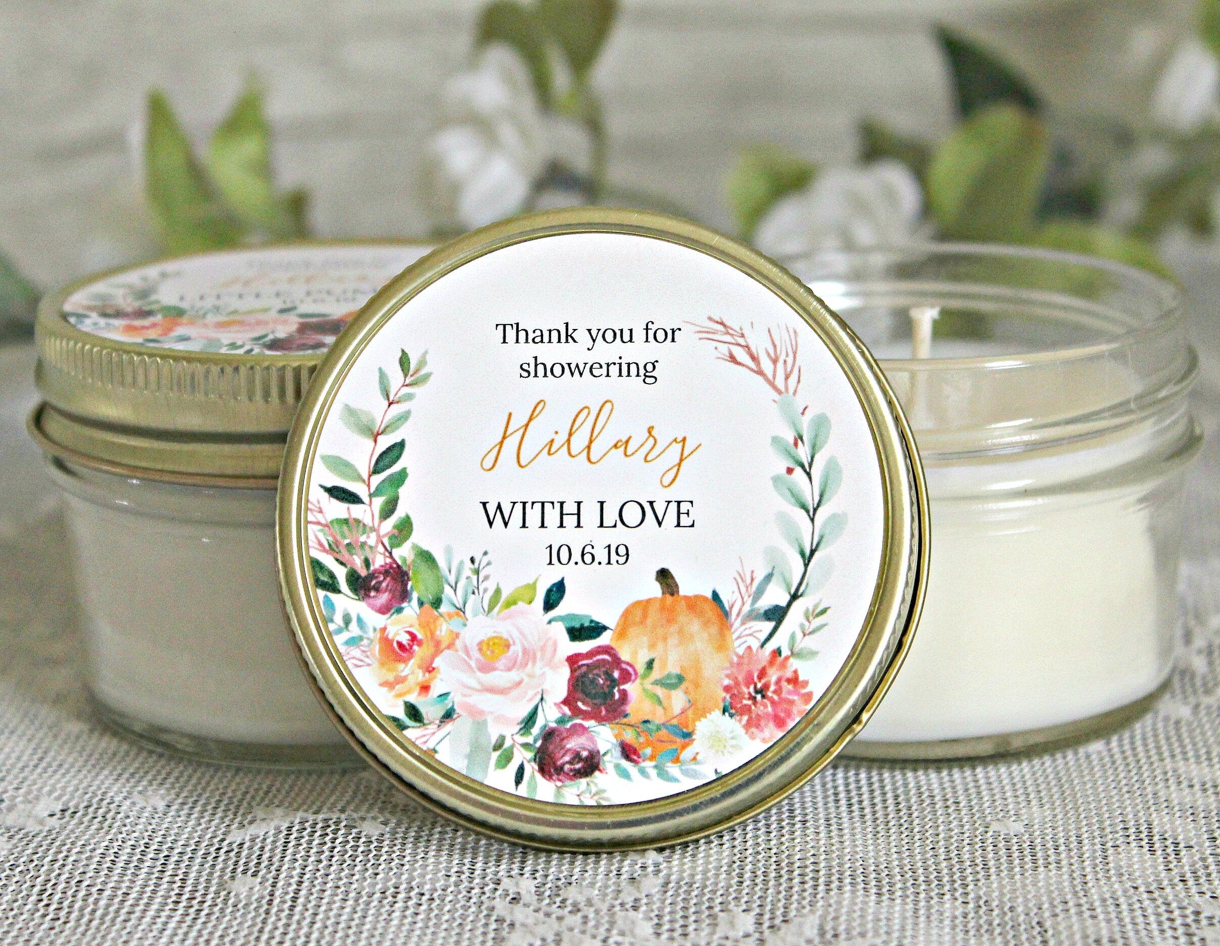 Fall Bridal Shower Favors / Personalized 4oz. Candle Favors / Fall Wedding / Shower Guest Favor / Personalized Favors / Candle Wedding Favor