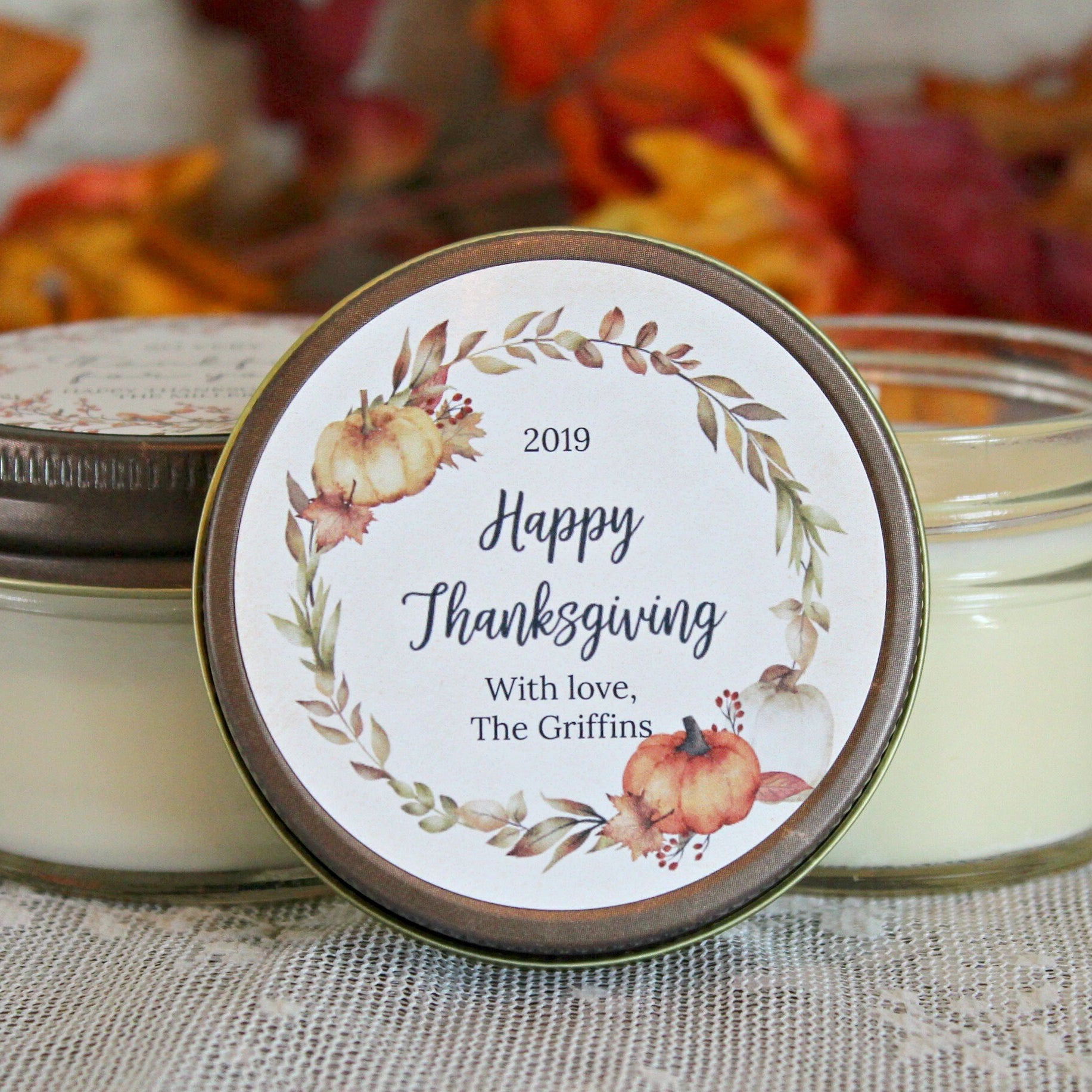 Thanksgiving Candle Favor / Happy Thanksgiving / Thanksgiving Table / Fall Candle / Hostess Gift / Personalized 4 oz. Candle Favors