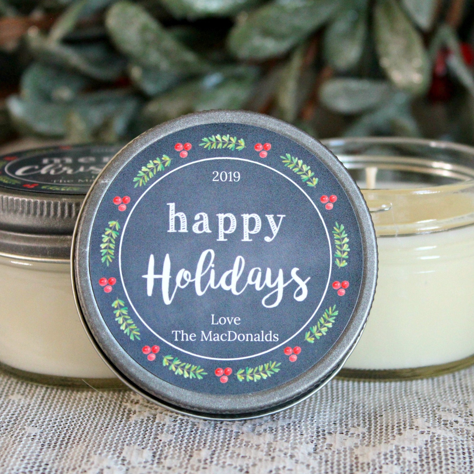 Holiday Favor Candles / Christmas Gift / Bulk Christmas Gift / Corporate Gifts / Christmas Party Favor / Soy candle favors /Personalized 4oz