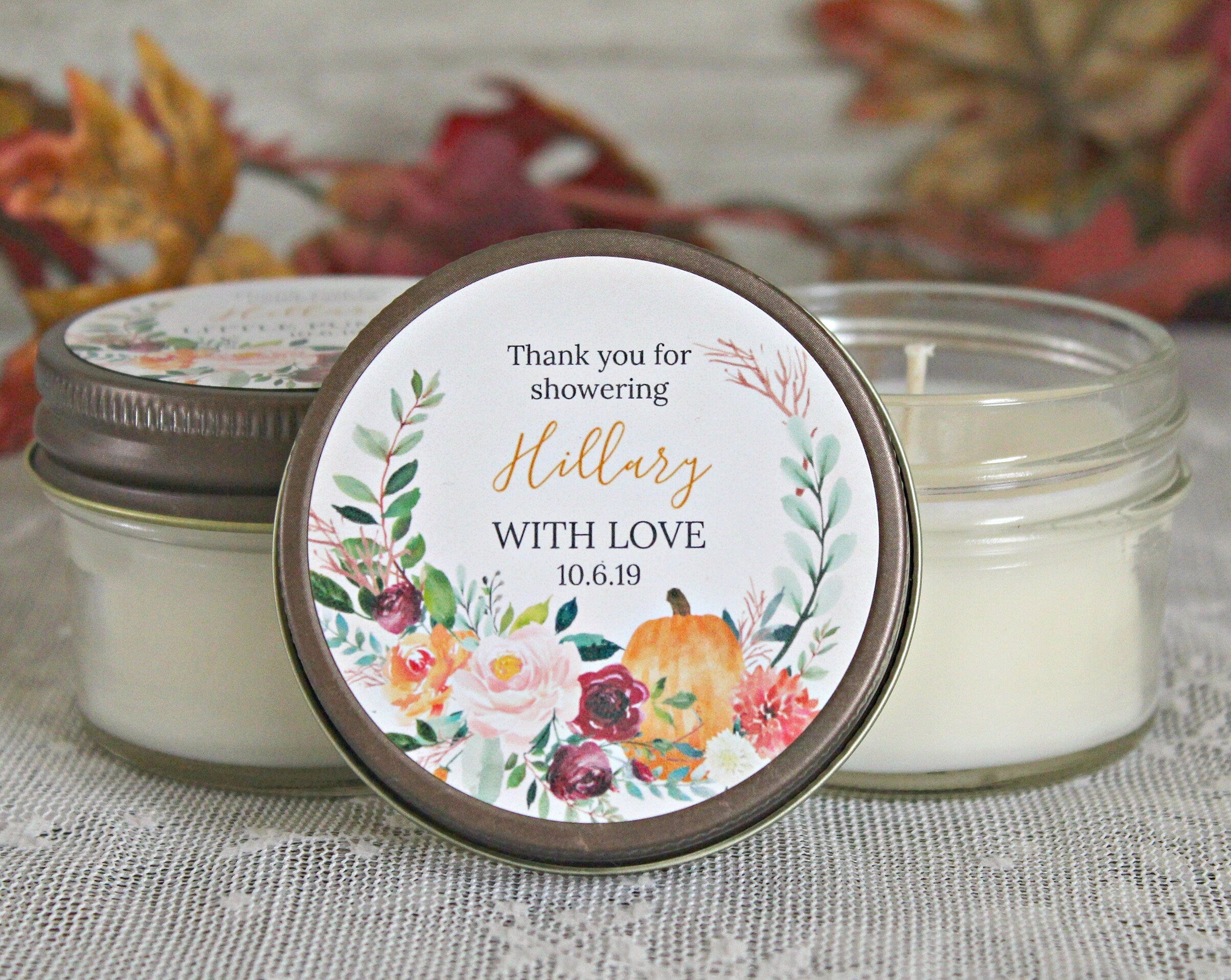 Fall Bridal Shower Favors / Personalized 4oz. Candle Favors / Fall Wedding / Shower Guest Favor / Personalized Favors / Candle Wedding Favor