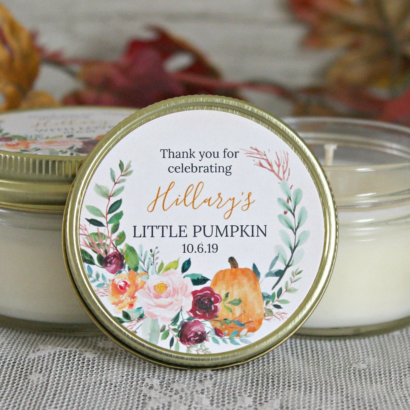 Little Pumpkin Favor / Fall Baby Shower Favor / Personalized 4 oz Soy Candle Favor / Girl Baby Shower / Boy Baby Shower / Baby Shower Favor