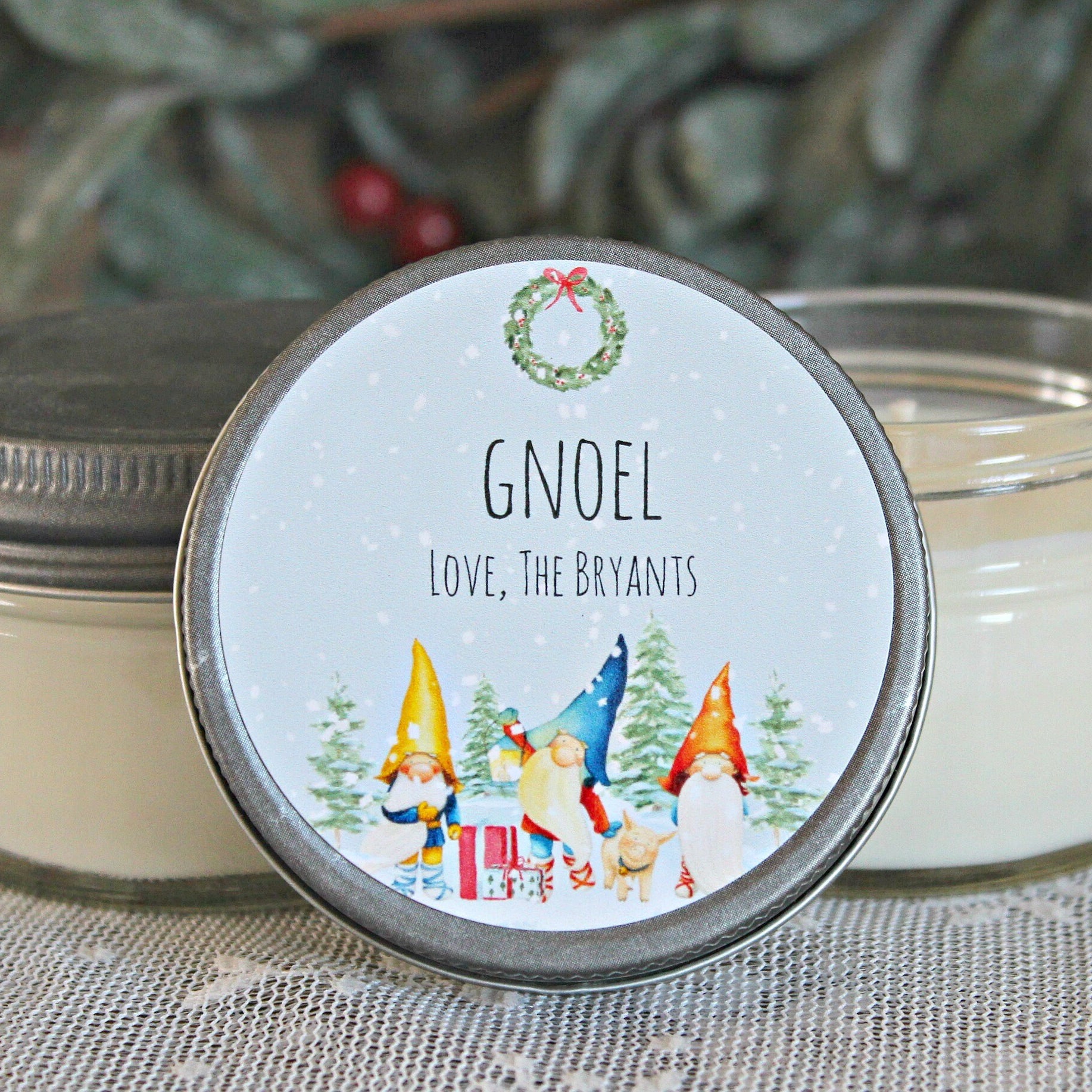Gnome Christmas Favor / Personalized 4 oz. Holiday Favor Candles / Christmas Candle / Christmas Gift Idea / Christmas Party Favor /