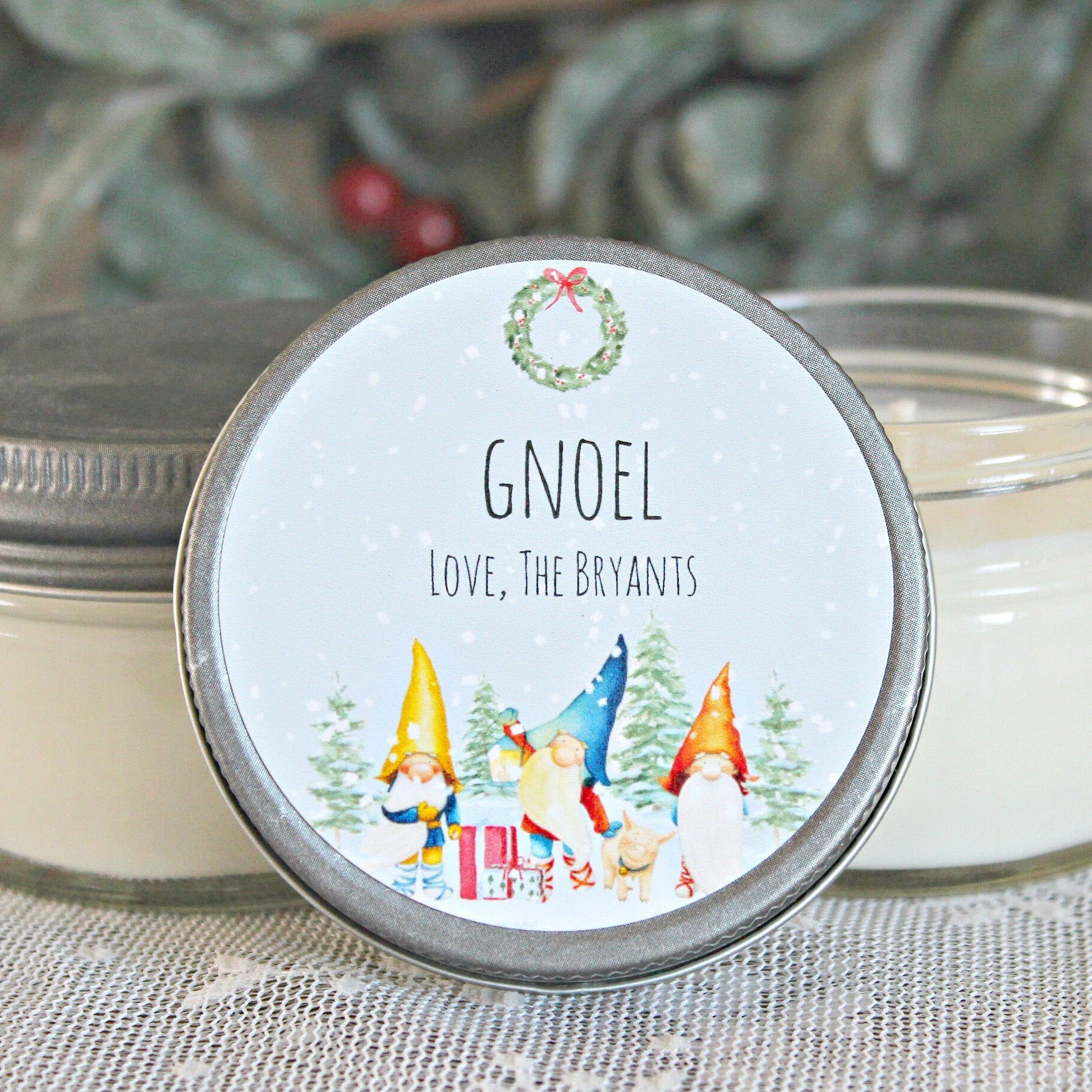 Gnome Christmas Favor / Personalized 4 oz. Holiday Favor Candles / Christmas Candle / Christmas Gift Idea / Christmas Party Favor /