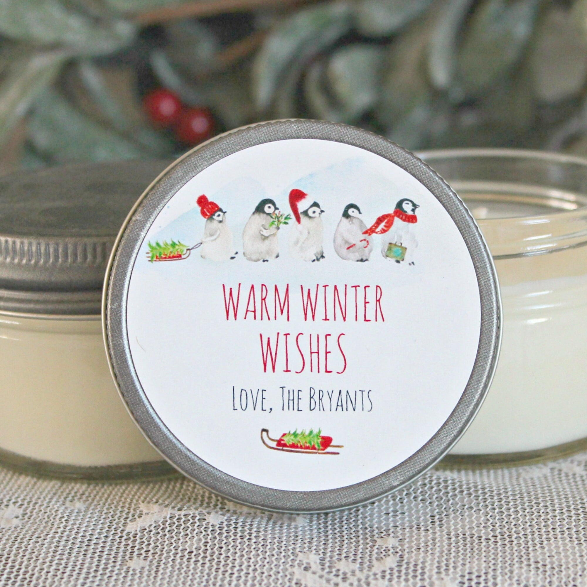 Penguin Favor Candle 4 oz. //Christmas Candle Favor//Rustic Christmas Gift / Christmas Party Favor//Corporate Gift Favor