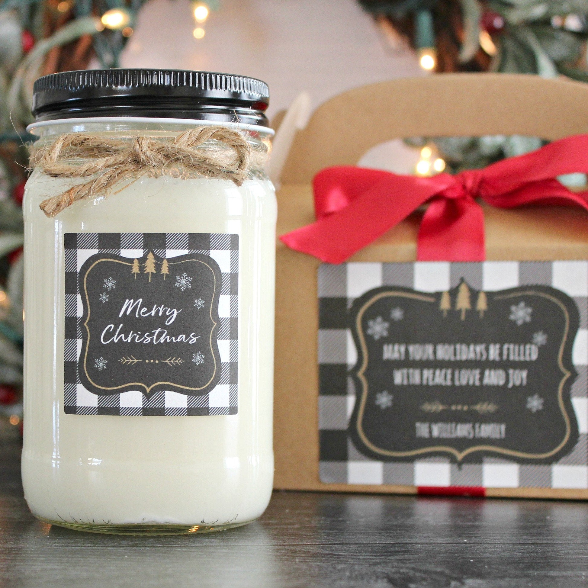 Buffalo Plaid Christmas Candle / Christmas Decor / Soy Candle / Holiday Gift / Personalized Christmas Gift / Gift for Her / Gift For Him