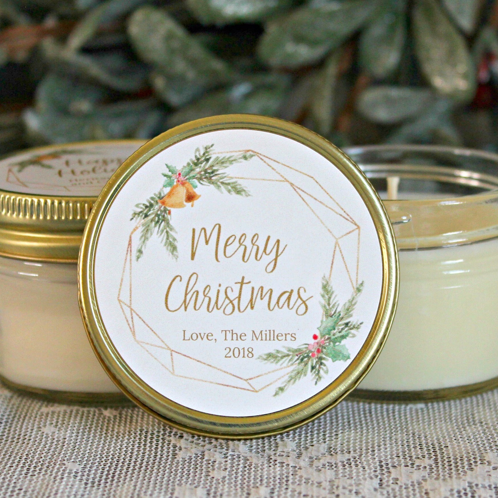Bulk Christmas Candles / Corporate Gift / Christmas Gift / Personalized Favor/ Happy Holidays/ Merry Christmas/ Personalized 4oz Soy Candles