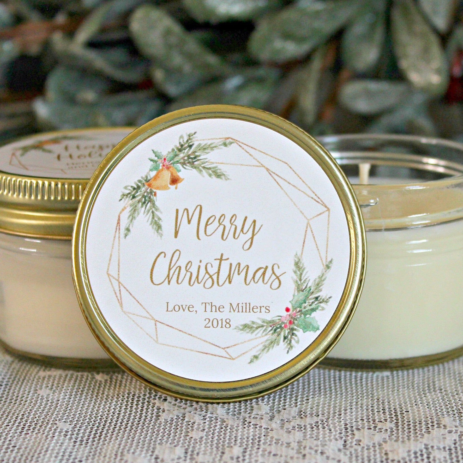 Bulk Christmas Candles / Corporate Gift / Christmas Gift / Personalized Favor/ Happy Holidays/ Merry Christmas/ Personalized 4oz Soy Candles