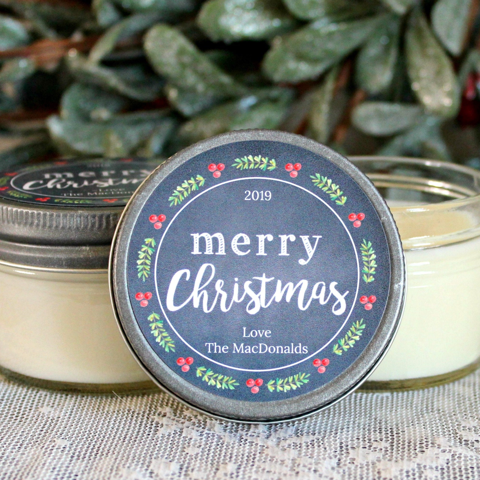 Holiday Favor Candles / Christmas Gift / Bulk Christmas Gift / Corporate Gifts / Christmas Party Favor / Soy candle favors /Personalized 4oz