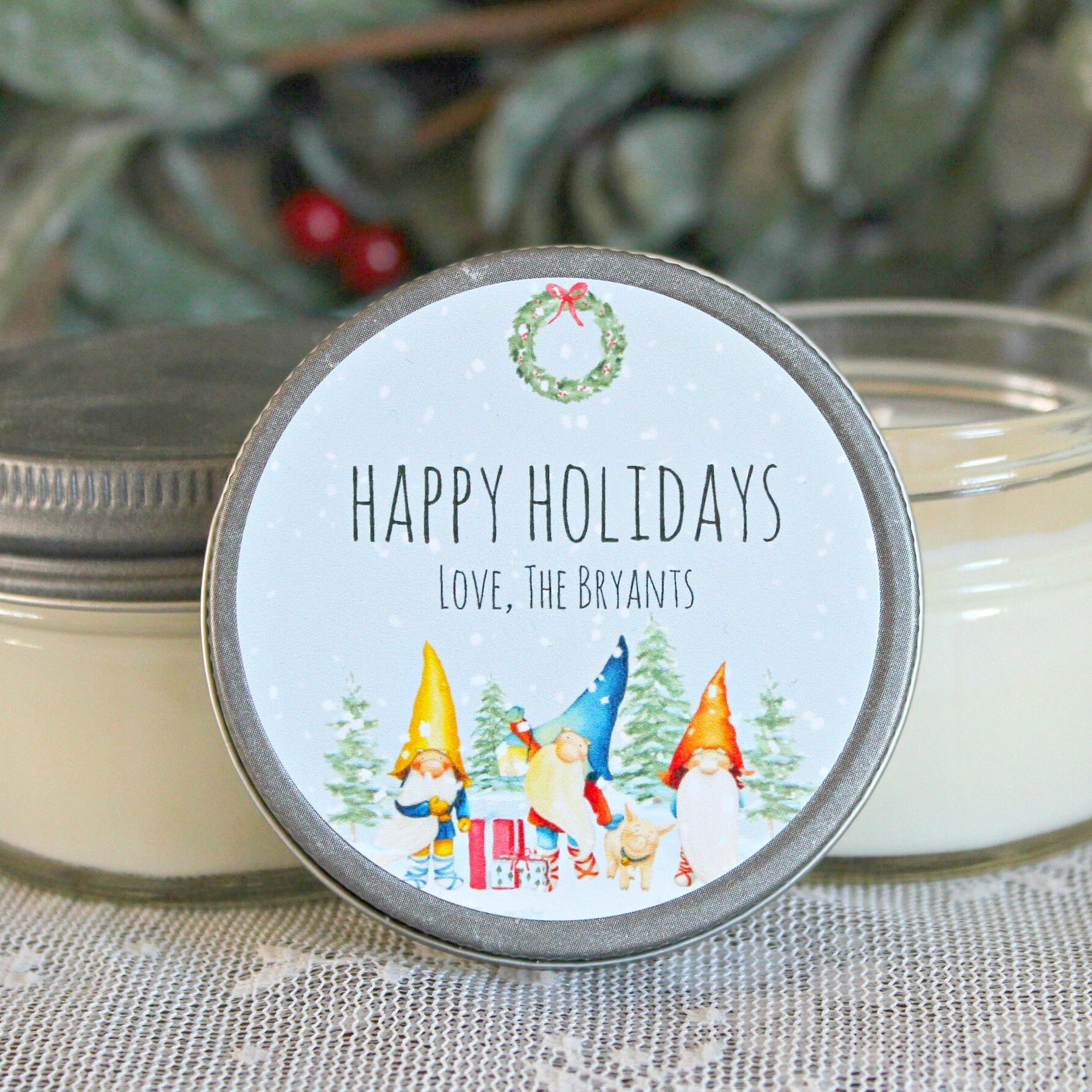 Gnome Christmas Favor / Personalized 4 oz. Holiday Favor Candles / Christmas Candle / Christmas Gift Idea / Christmas Party Favor /