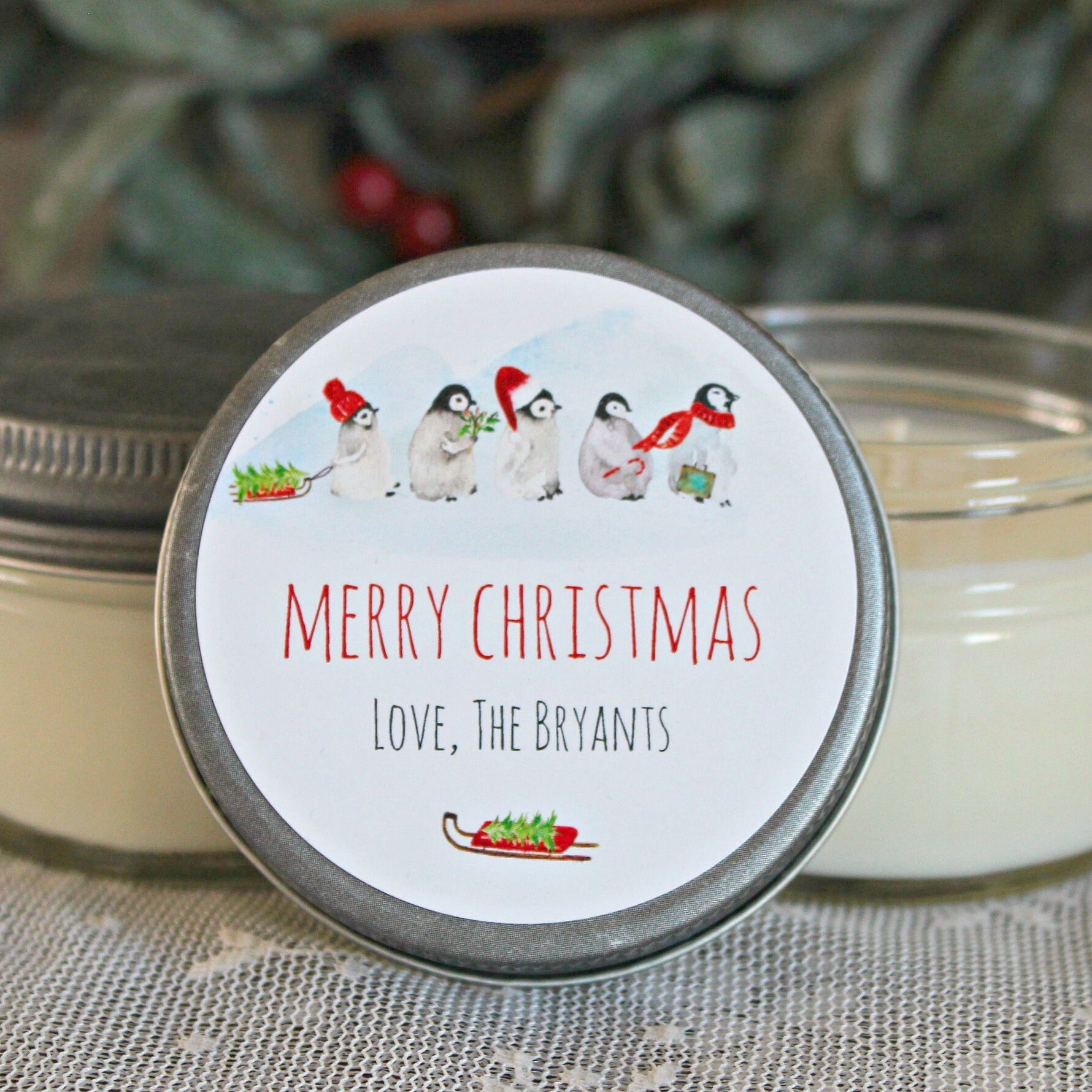 Penguin Favor Candle 4 oz. //Christmas Candle Favor//Rustic Christmas Gift / Christmas Party Favor//Corporate Gift Favor
