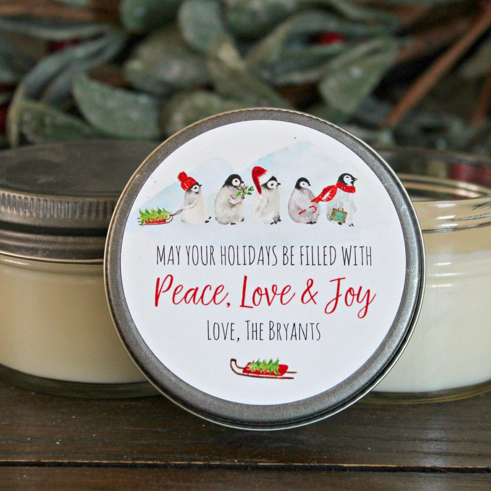 Penguin Favor Candle 4 oz. //Christmas Candle Favor//Rustic Christmas Gift / Christmas Party Favor//Corporate Gift Favor