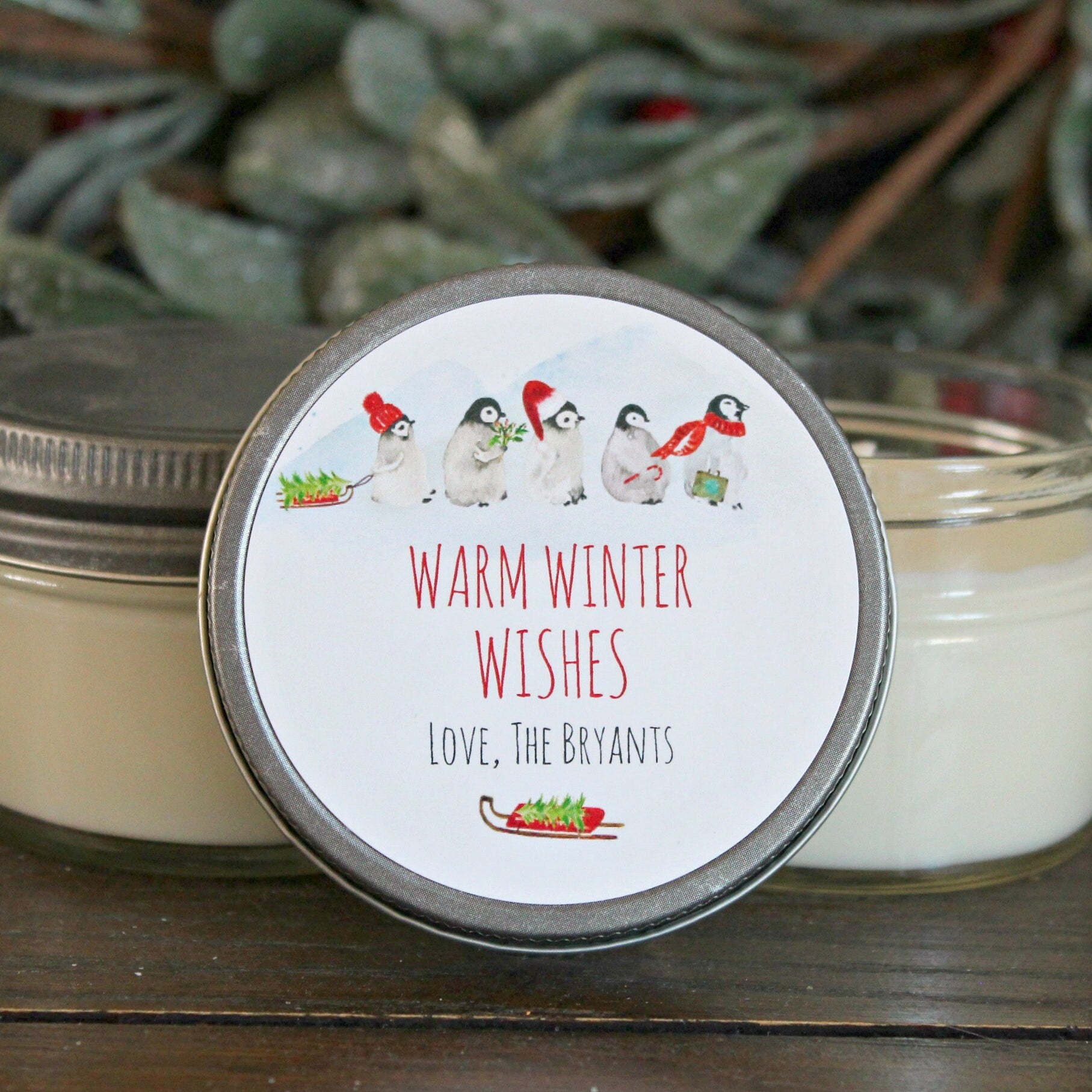 Penguin Favor Candle 4 oz. //Christmas Candle Favor//Rustic Christmas Gift / Christmas Party Favor//Corporate Gift Favor