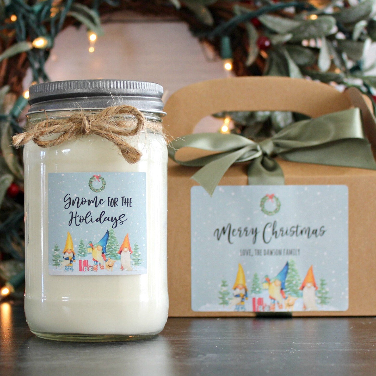 Gnome Christmas Candle / Holiday Gift Candle / Personalized Christmas Gift / Personalized Holiday Gift / Christmas Gift / Send Holiday Gift