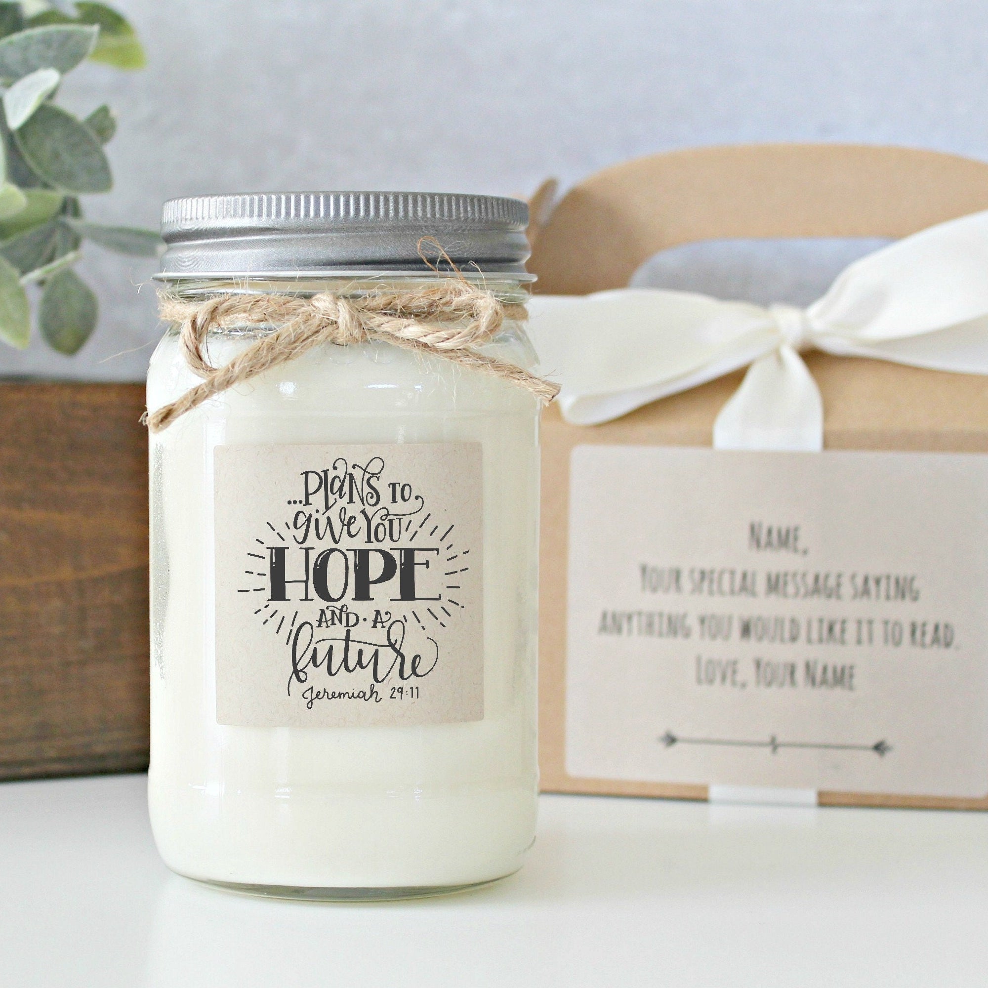 Encouragement Gift / Personalized Gift Candle / Plans to give you hope and a future / Scripture candle / Inspirational Gift / Breakup Gift