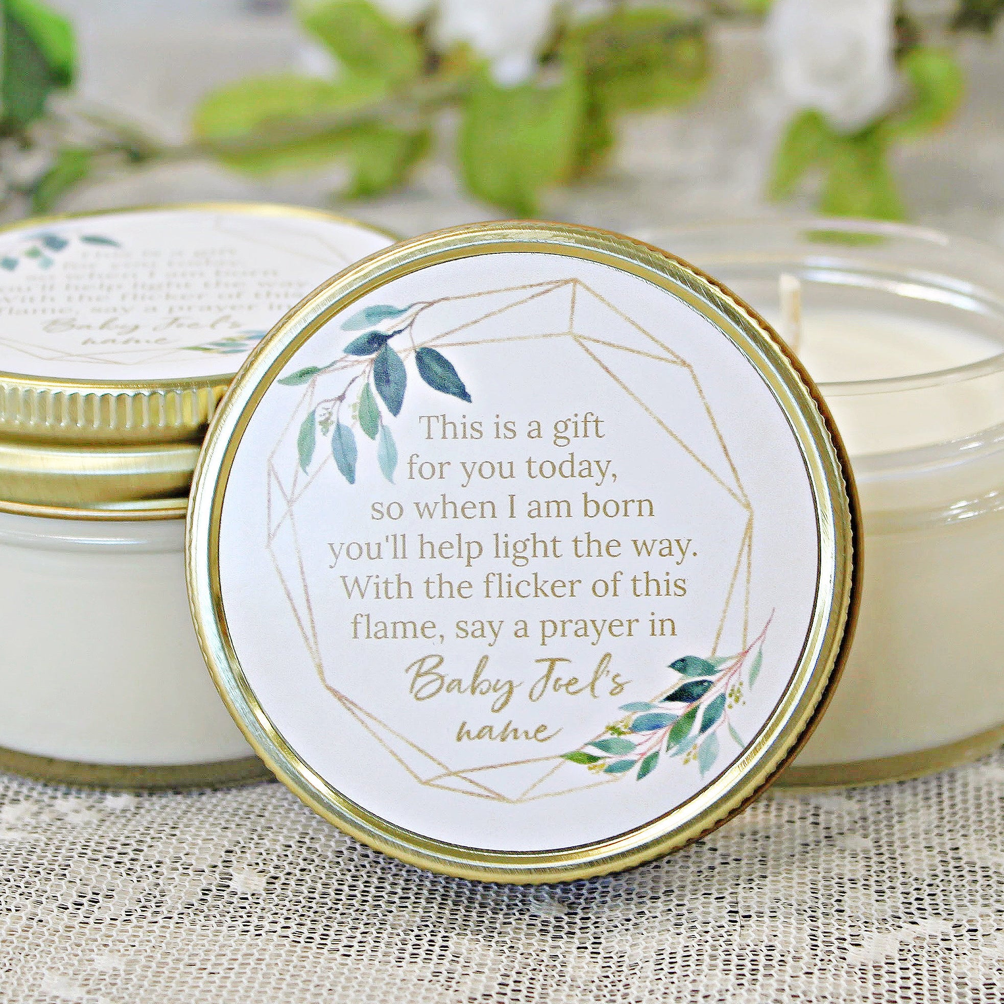 Greenery Baby Shower Poem Candle Favor / 4oz Candle Favors / Gender Neutral Baby Shower / Personalized Favor / Baby Shower Favors