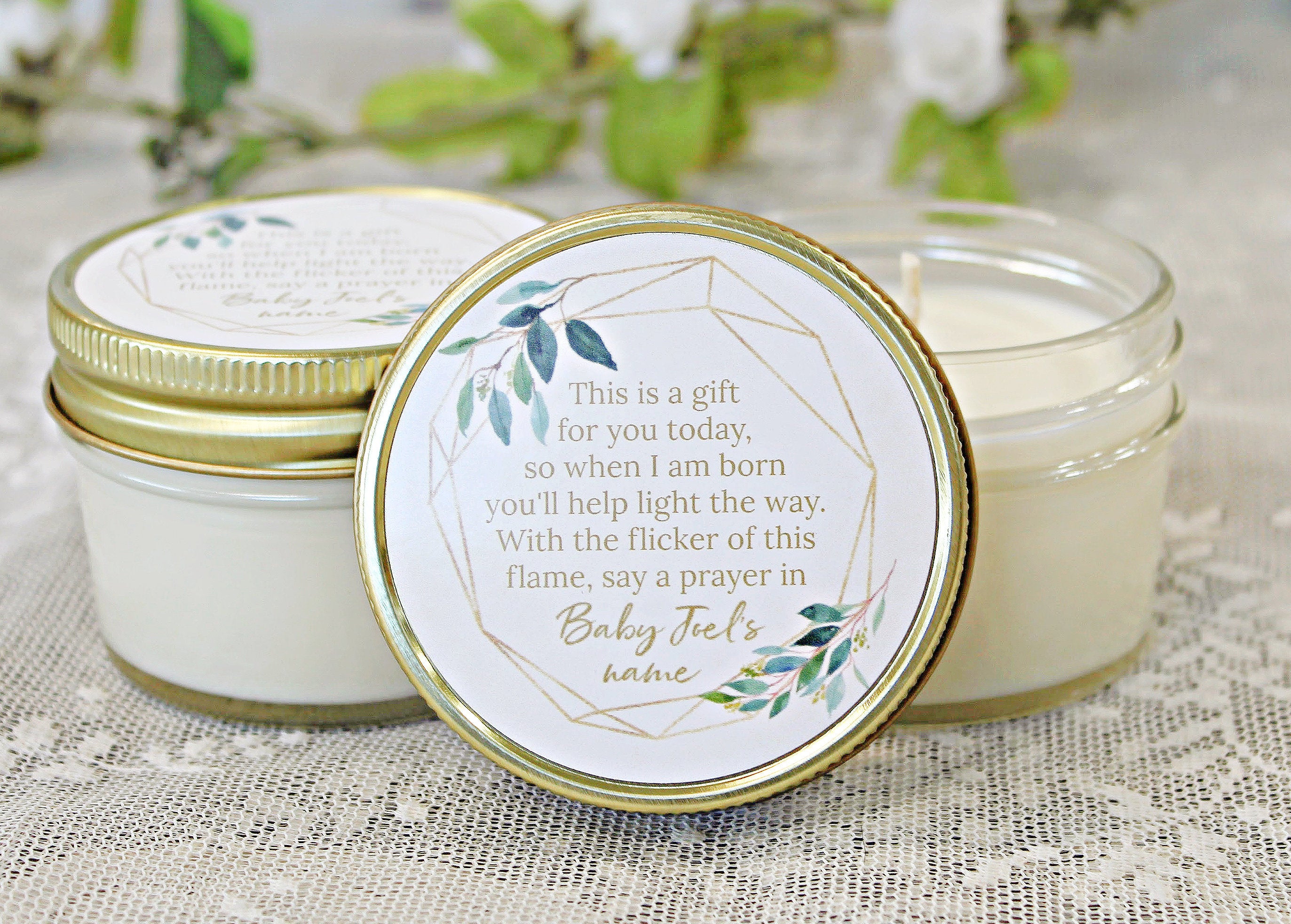 Greenery Baby Shower Poem Candle Favor / 4oz Candle Favors / Gender Neutral Baby Shower / Personalized Favor / Baby Shower Favors