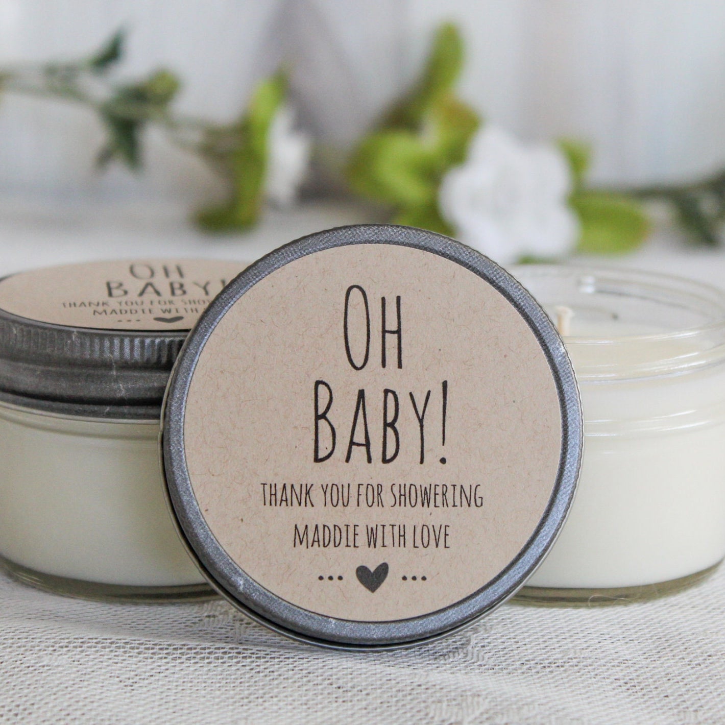 Oh Baby Shower Favors / 4 oz Candle Favors / Sugar Scrub Favor / Gender Neutral Baby Shower / Personalized Favor / Baby Shower Favors