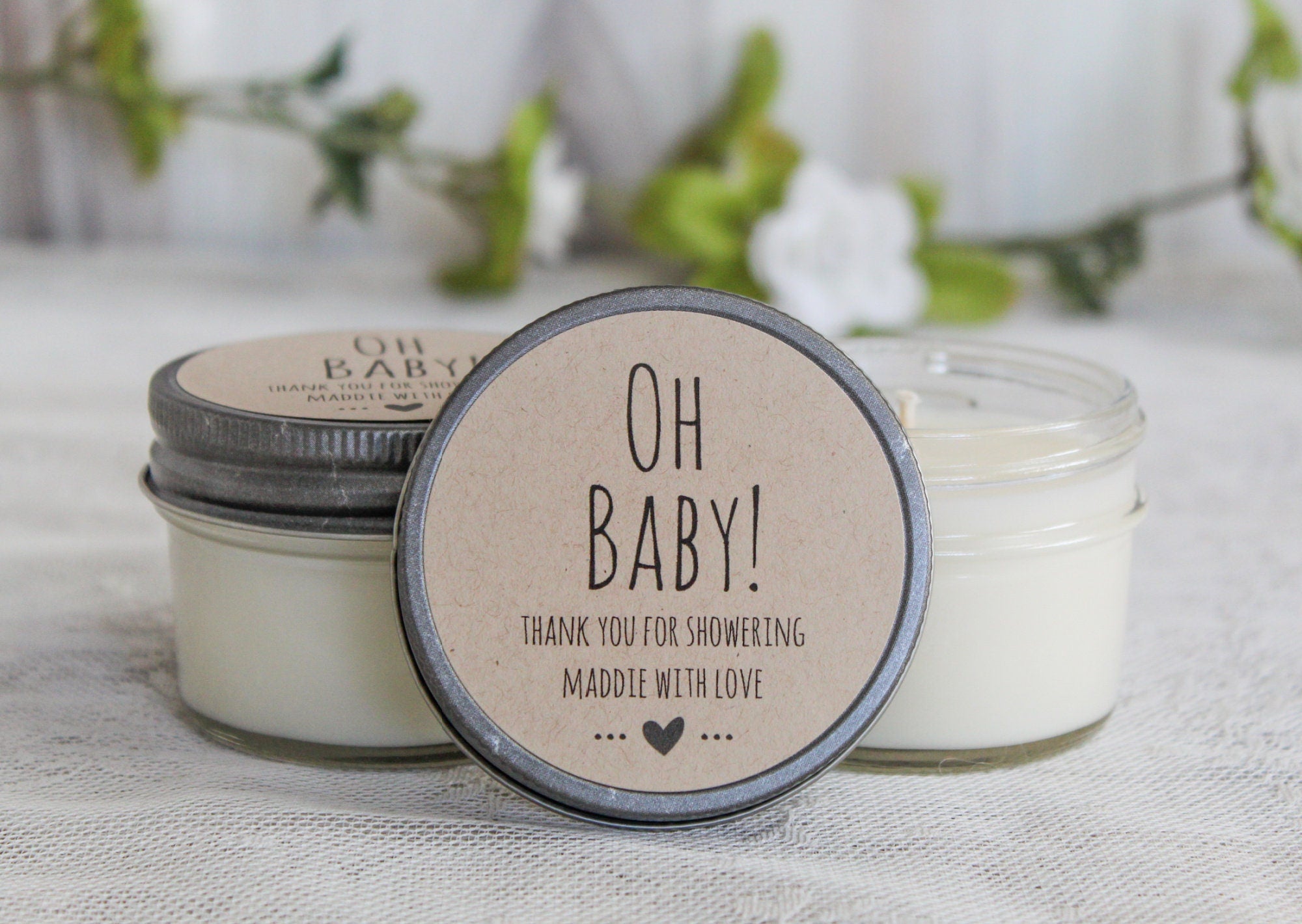 Oh Baby Shower Favors / 4 oz Candle Favors / Sugar Scrub Favor / Gender Neutral Baby Shower / Personalized Favor / Baby Shower Favors