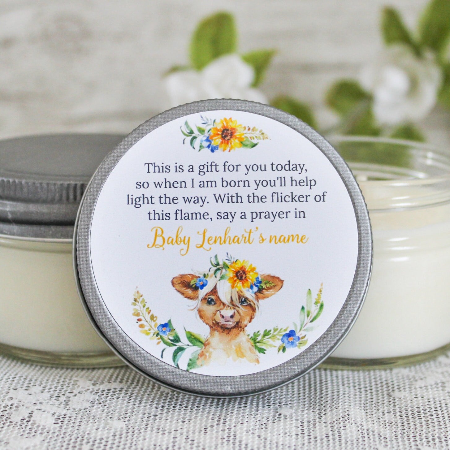 Highland Cow Baby Shower Favor / 4 oz Candle Favors / Girl Baby Shower / Boy Baby Shower / Baby Shower Poem / Baby Shower Gift