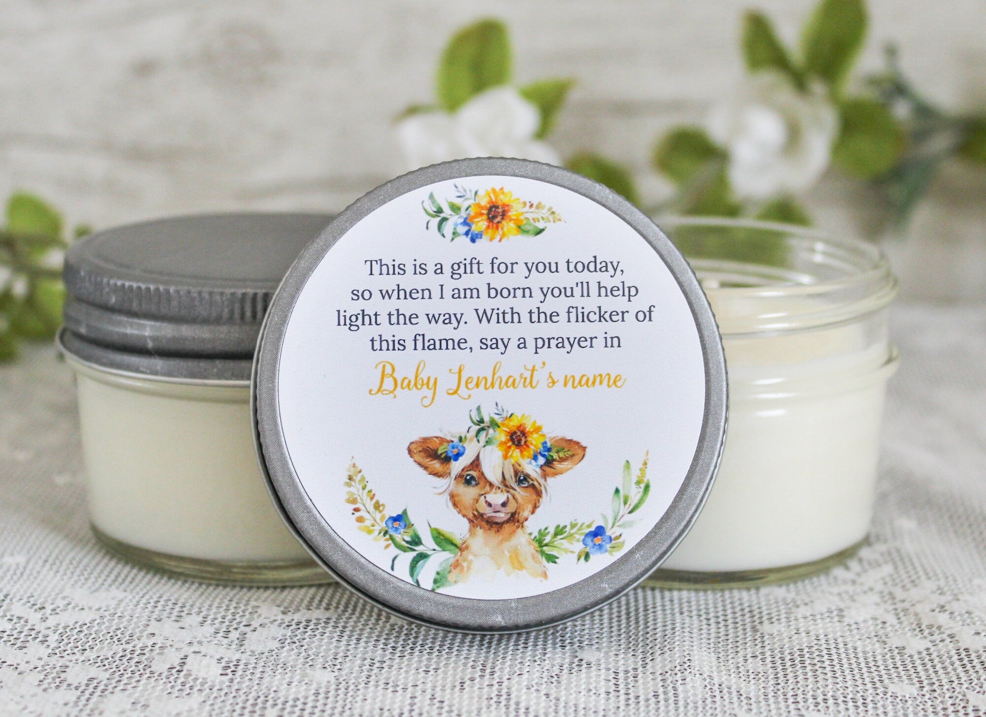 Highland Cow Baby Shower Favor / 4 oz Candle Favors / Girl Baby Shower / Boy Baby Shower / Baby Shower Poem / Baby Shower Gift