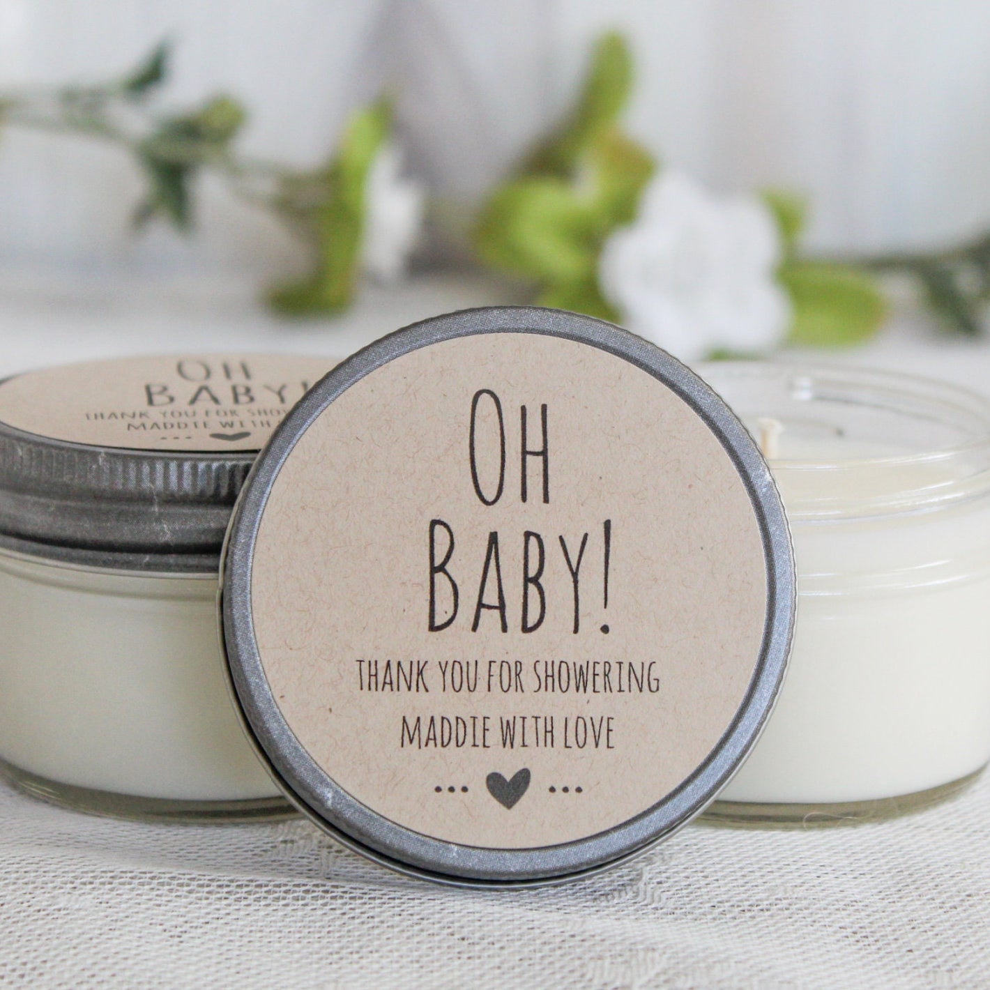 Oh Baby Shower Favors / 4 oz Candle Favors / Sugar Scrub Favor / Gender Neutral Baby Shower / Personalized Favor / Baby Shower Favors