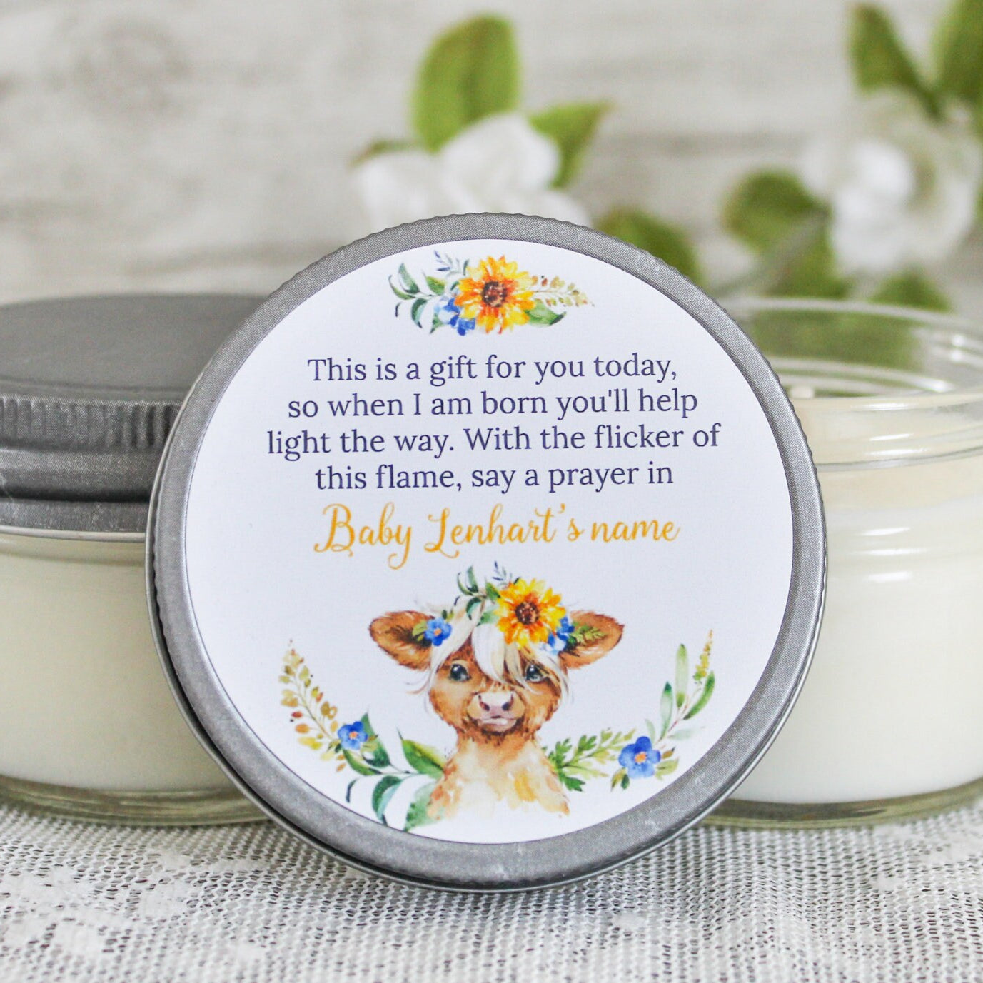 Highland Cow Baby Shower Favor / 4 oz Candle Favors / Girl Baby Shower / Boy Baby Shower / Baby Shower Poem / Baby Shower Gift