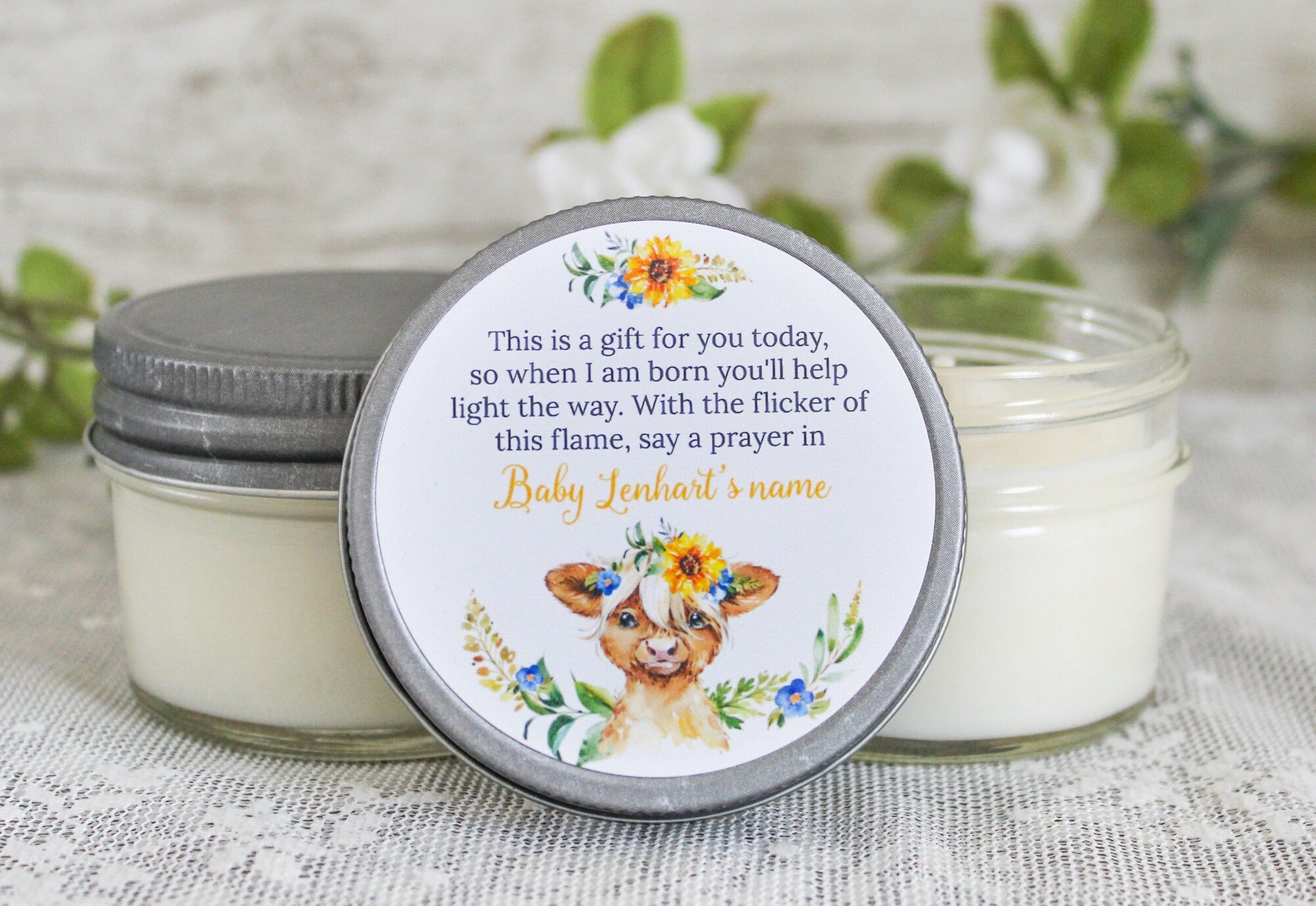 Highland Cow Baby Shower Favor / 4 oz Candle Favors / Girl Baby Shower / Boy Baby Shower / Baby Shower Poem / Baby Shower Gift