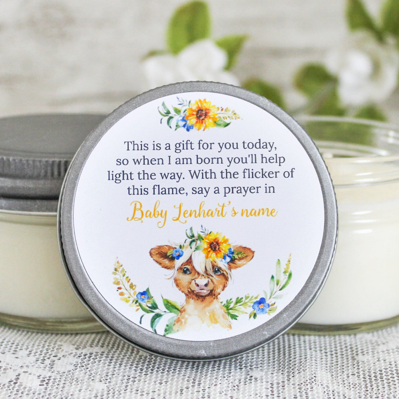 Highland Cow Baby Shower Favor / 4 oz Candle Favors / Girl Baby Shower / Boy Baby Shower / Baby Shower Poem / Baby Shower Gift