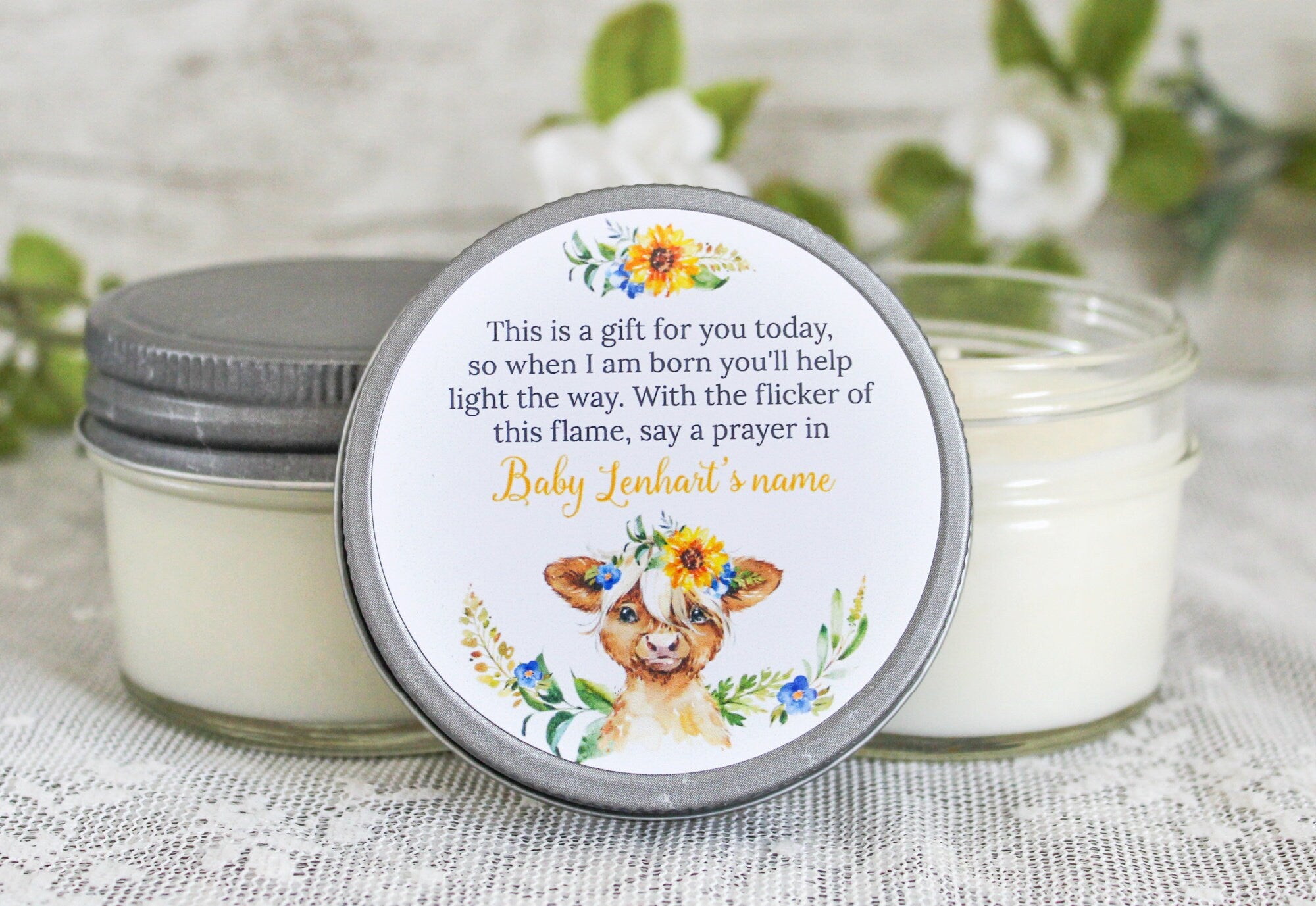 Highland Cow Baby Shower Favor / 4 oz Candle Favors / Girl Baby Shower / Boy Baby Shower / Baby Shower Poem / Baby Shower Gift