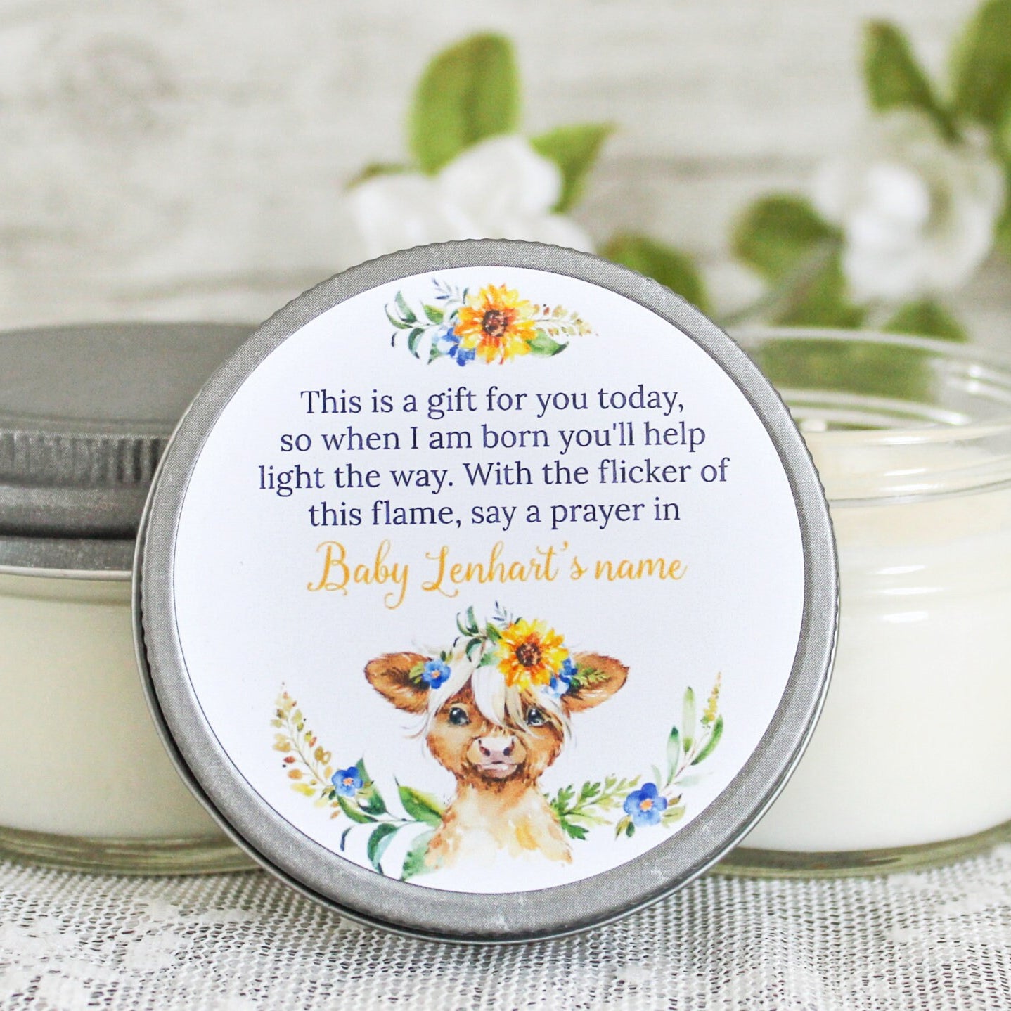 Highland Cow Baby Shower Favor / 4 oz Candle Favors / Girl Baby Shower / Boy Baby Shower / Baby Shower Poem / Baby Shower Gift