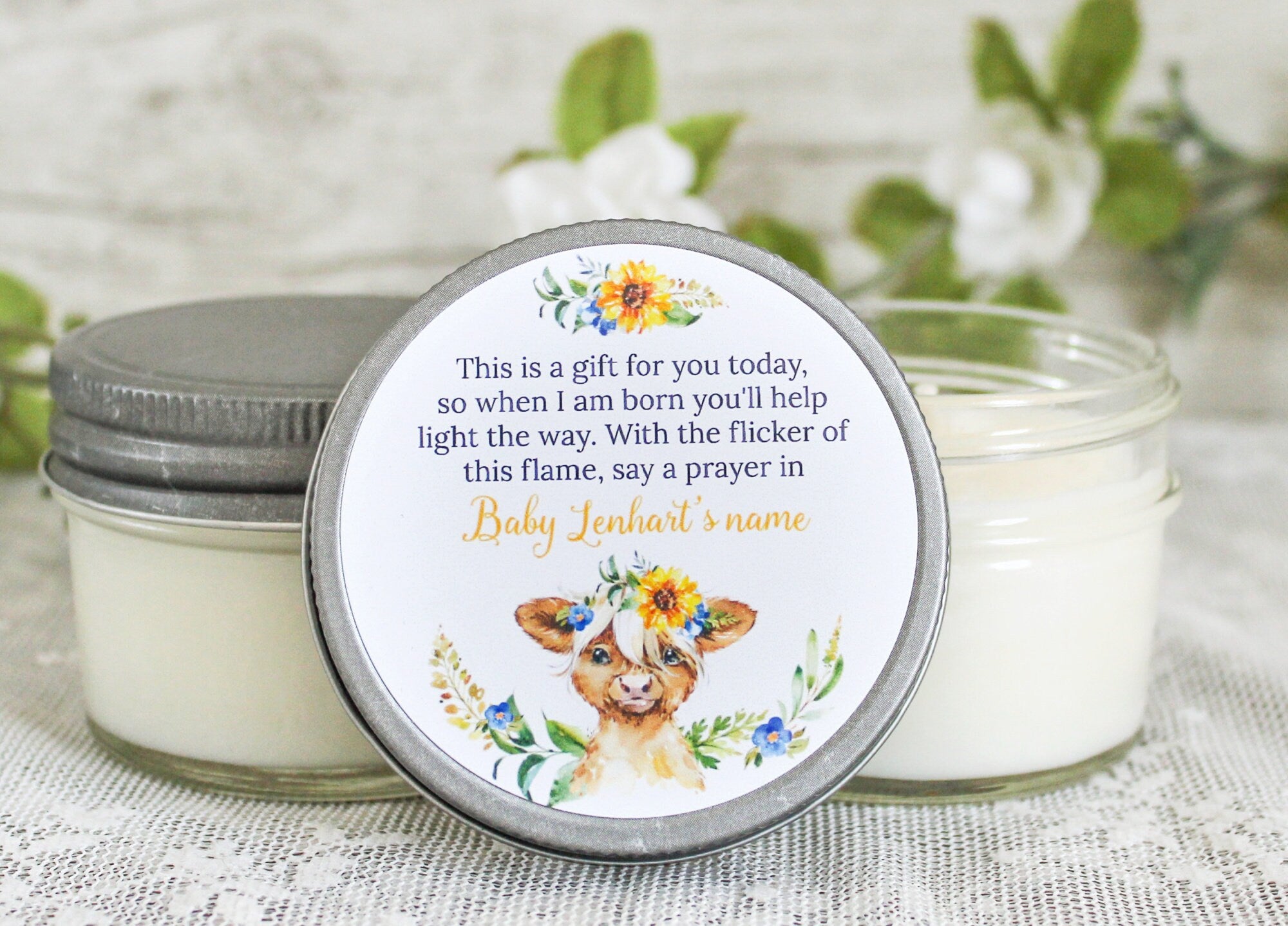 Highland Cow Baby Shower Favor / 4 oz Candle Favors / Girl Baby Shower / Boy Baby Shower / Baby Shower Poem / Baby Shower Gift