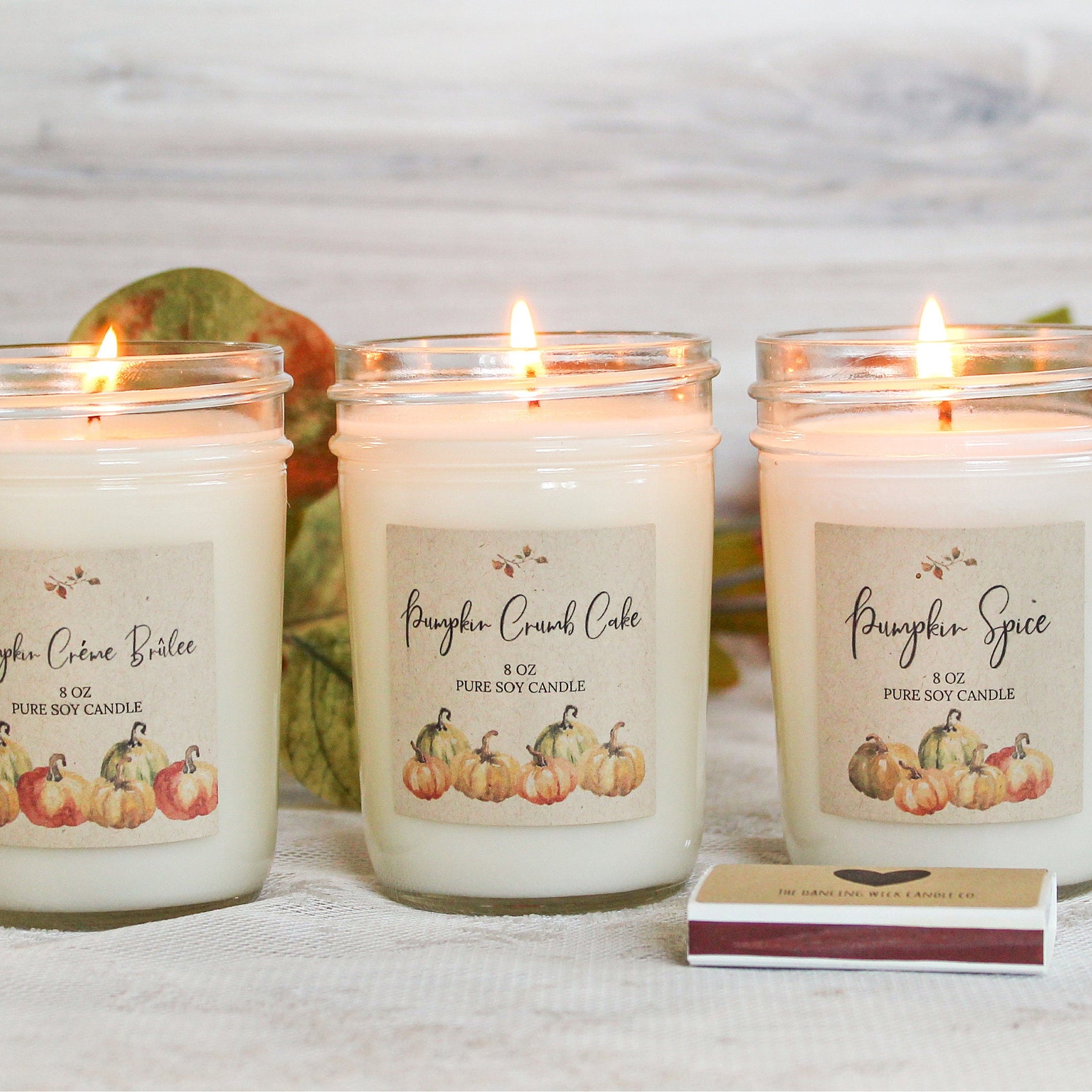 Pumpkin Candles / Fall Candle Set / Set of 3 Soy Candles / Pumpkin Spice Candle / Pumpkin Creme Brulee / Pumpkin Crumb Cake / Fall Gift